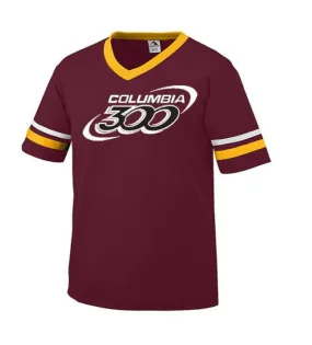 Columbia 300 Men’s Antics T-Shirt Bowling Sleeve Stripe Jersey 50/50 Maroon Yellow