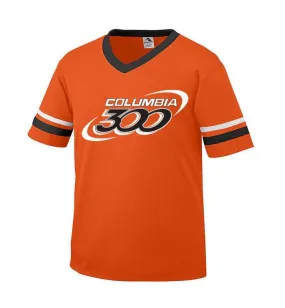 Columbia 300 Men’s Antics T-Shirt Bowling Sleeve Stripe Jersey 50/50 Orange Black White