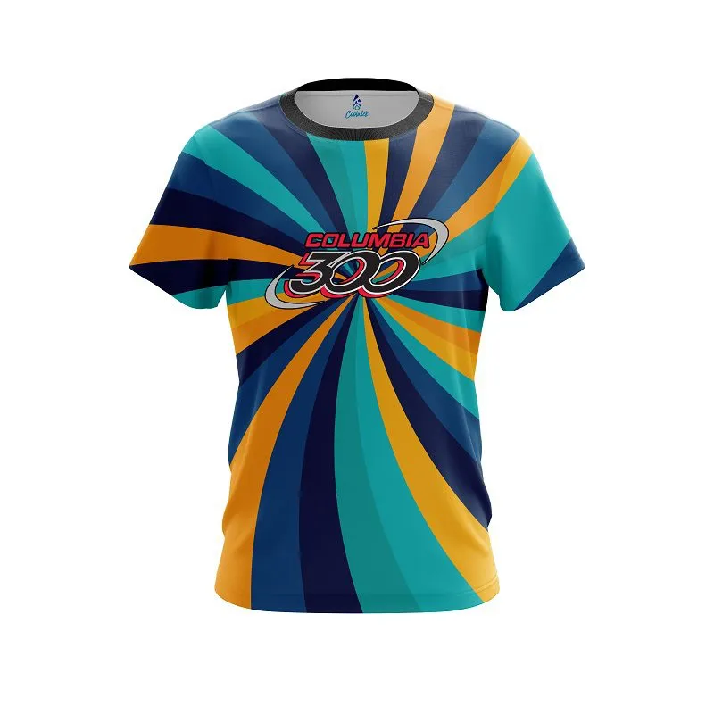 Columbia 300 Orange And Blue Color Swirl CoolWick Bowling Jersey