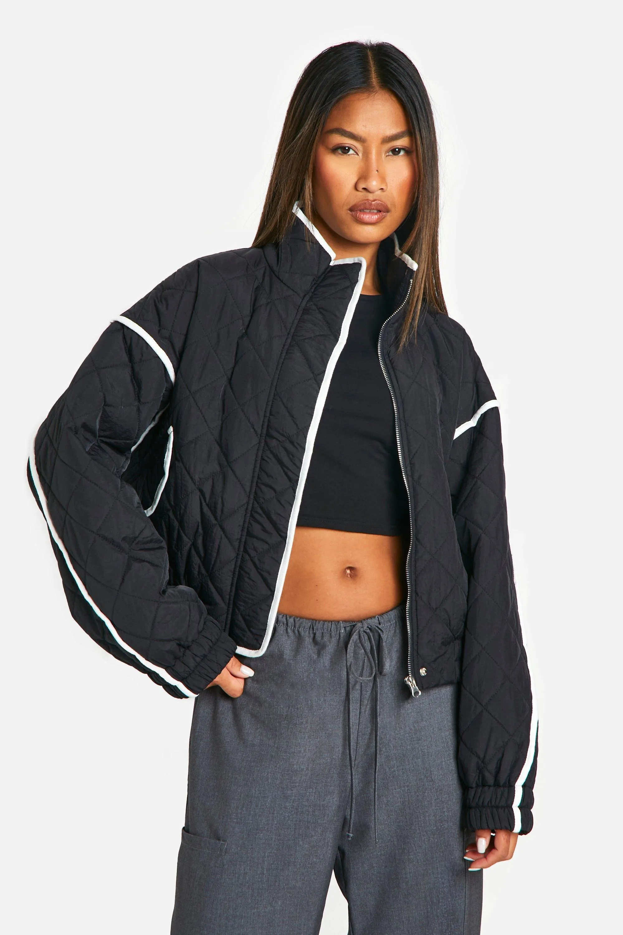 Contrast Detail Quilted Padded Jacket