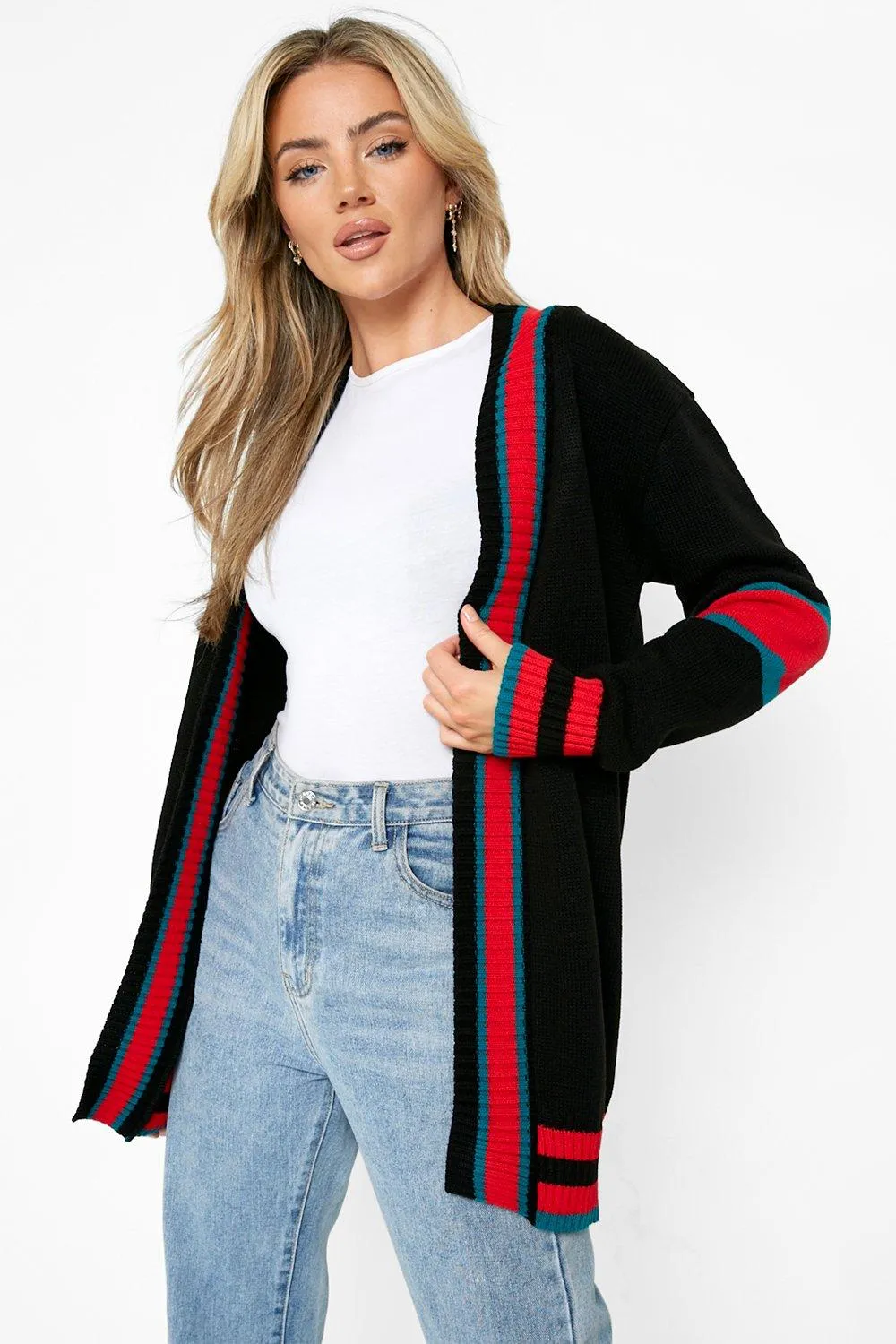 Contrast Stripe Oversized Knitted Cardigan