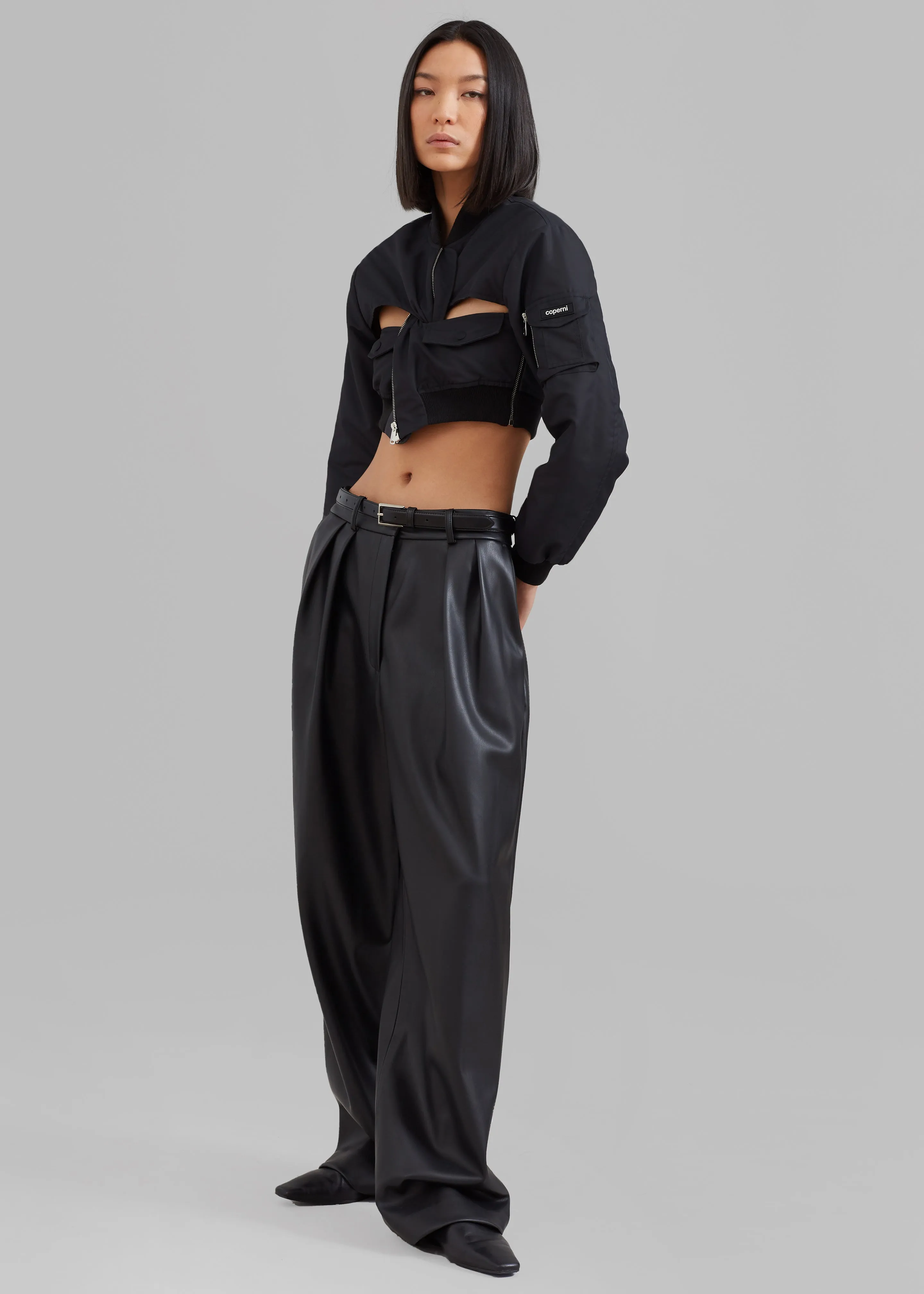 Coperni Cut-Out Cropped Bomber Jacket - Black