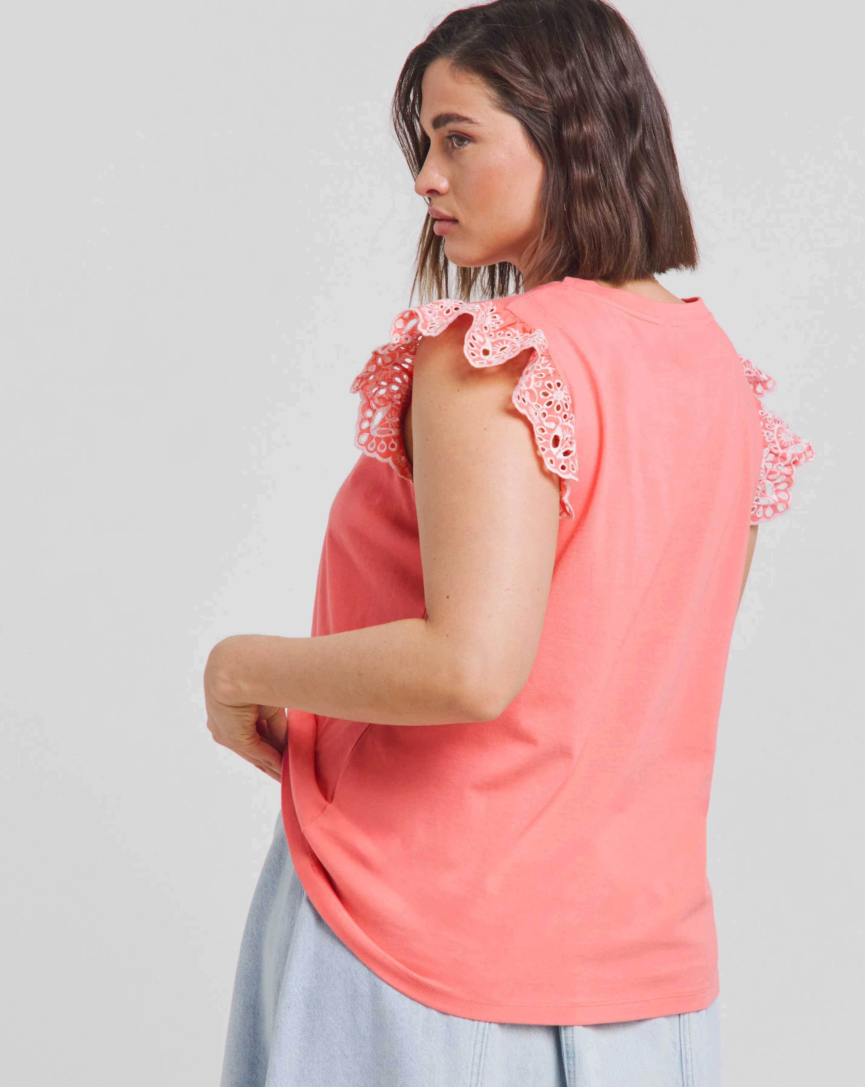 Coral Broderie Sleeve Vest | Simply Be