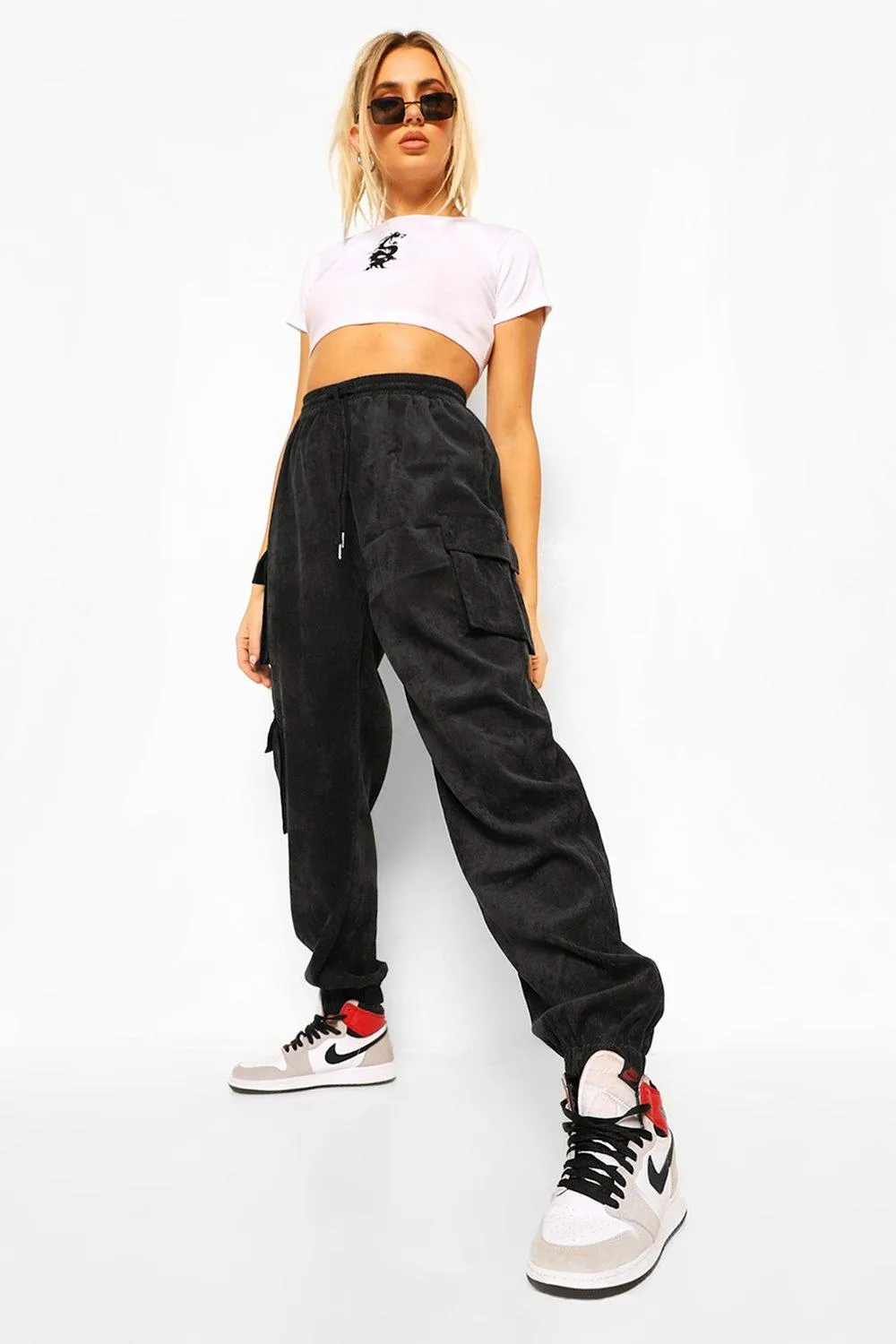 Cord Pocket Detail Cargo Pants