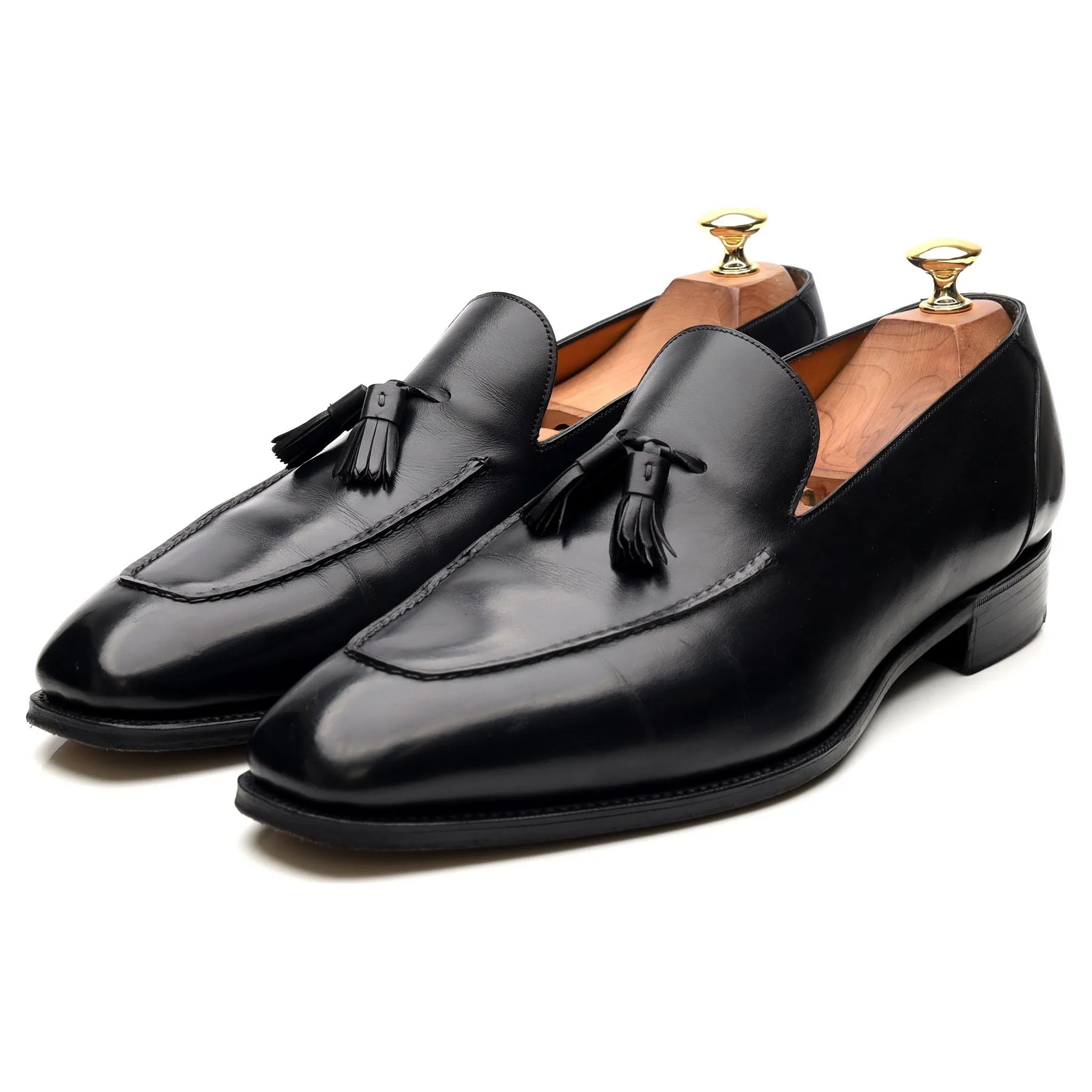 'Corniche' Black Leather Tassel Loafers UK 9.5 F