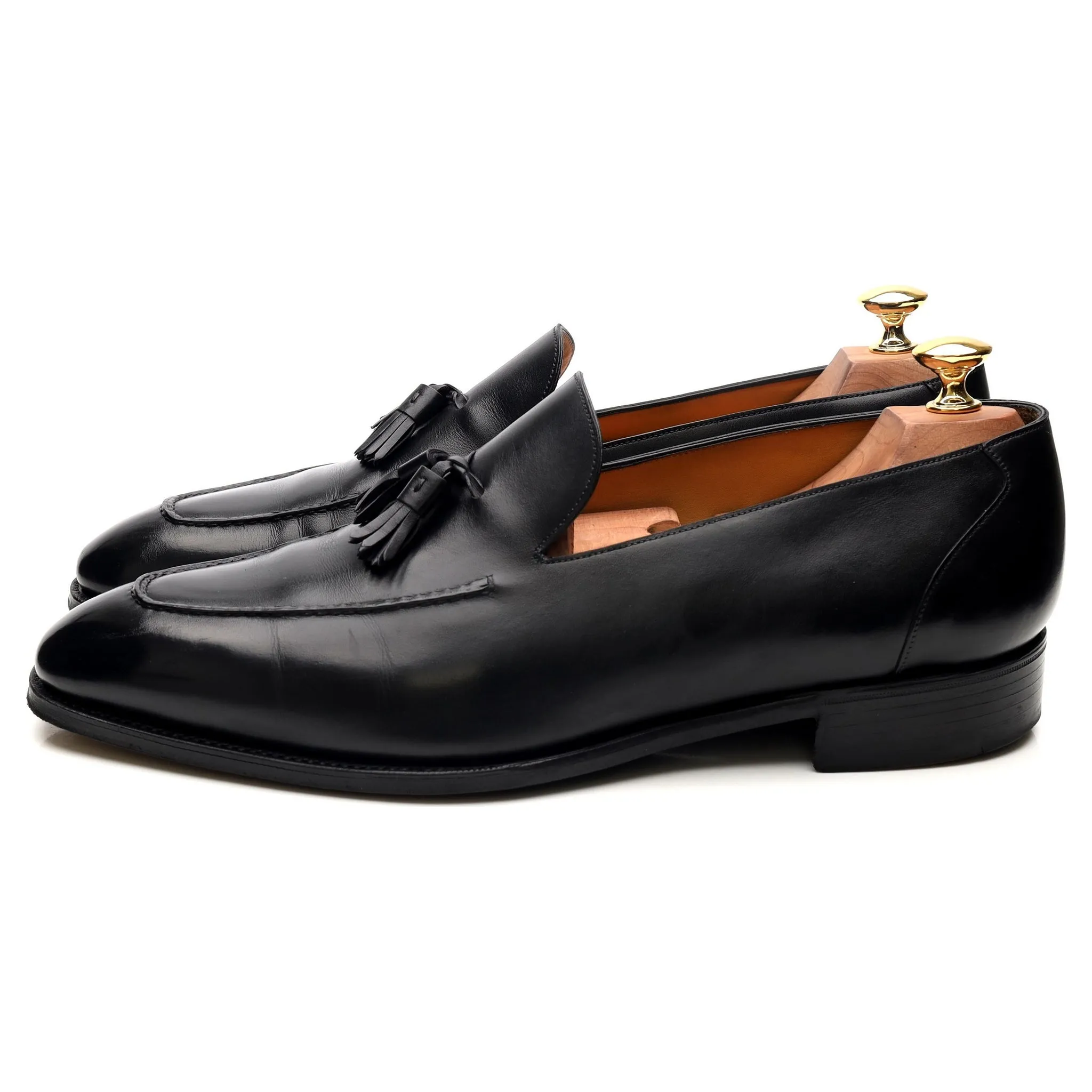 'Corniche' Black Leather Tassel Loafers UK 9.5 F