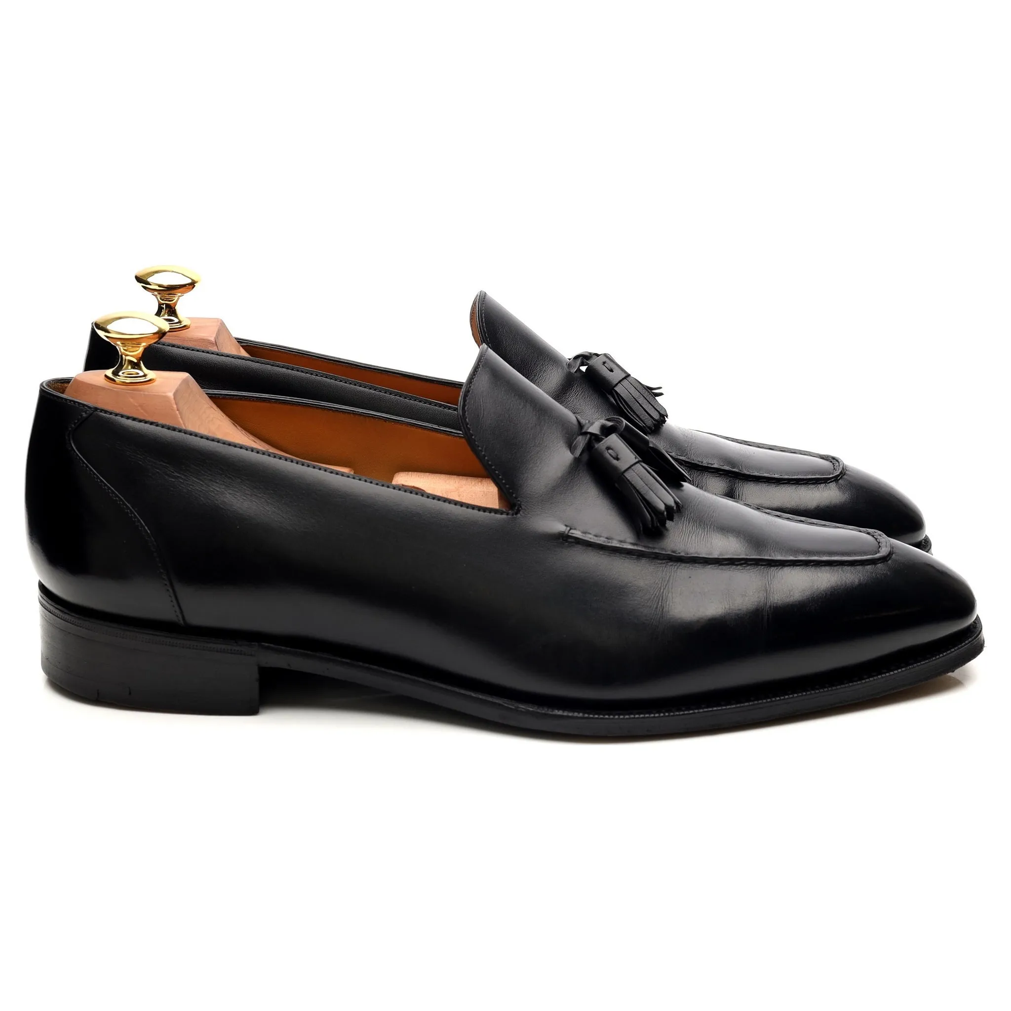 'Corniche' Black Leather Tassel Loafers UK 9.5 F