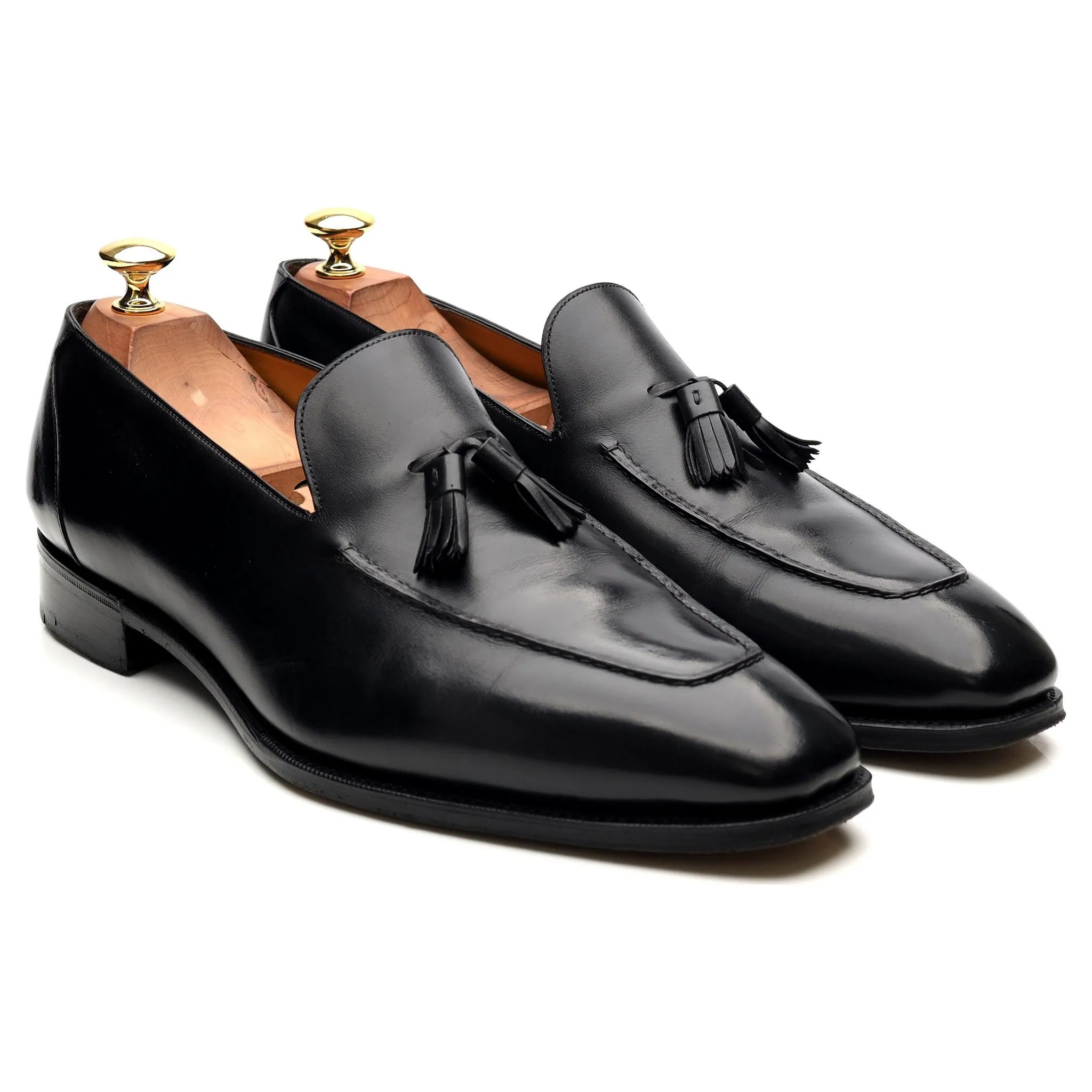 'Corniche' Black Leather Tassel Loafers UK 9.5 F