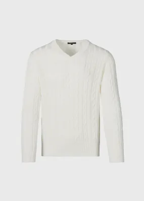 Cotton Cable V-Neck Pullover