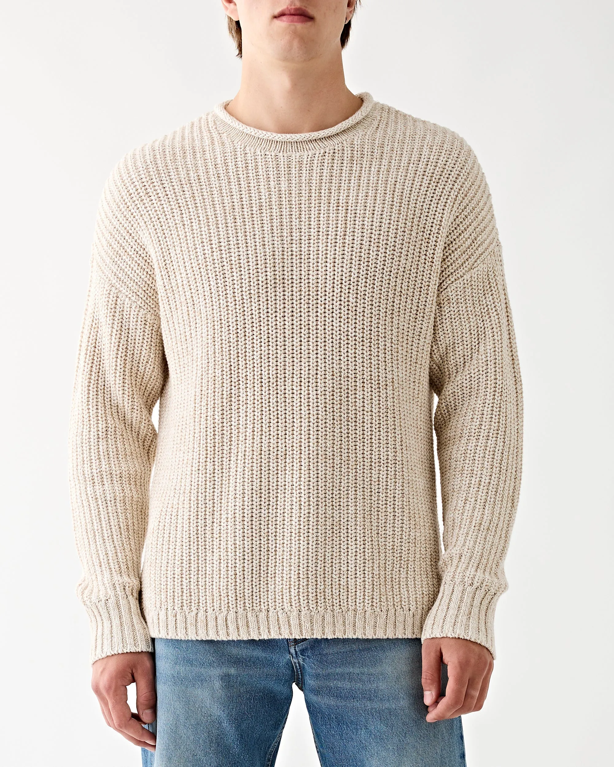 Cotton-Linen Rollneck Pullover Raw White