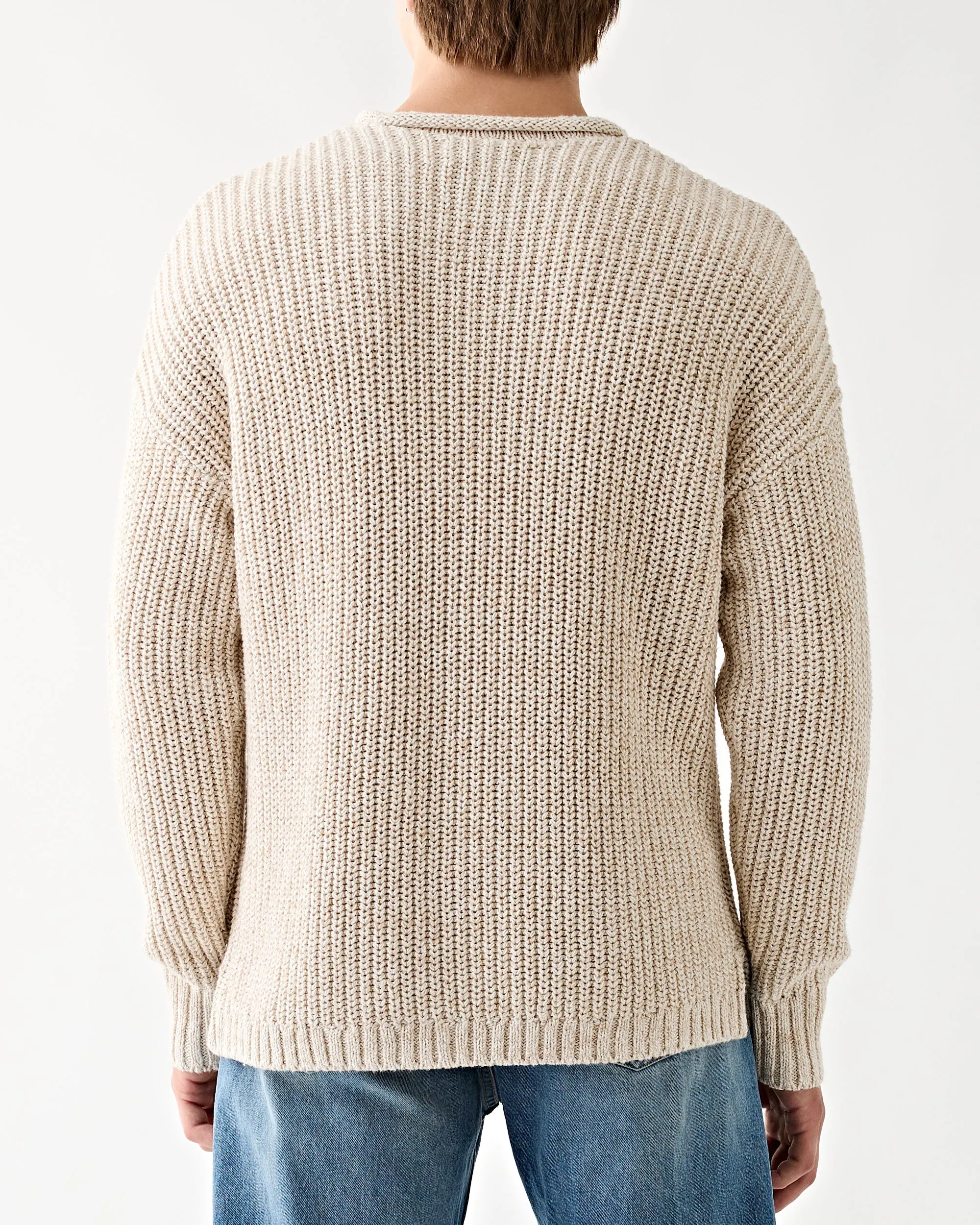 Cotton-Linen Rollneck Pullover Raw White