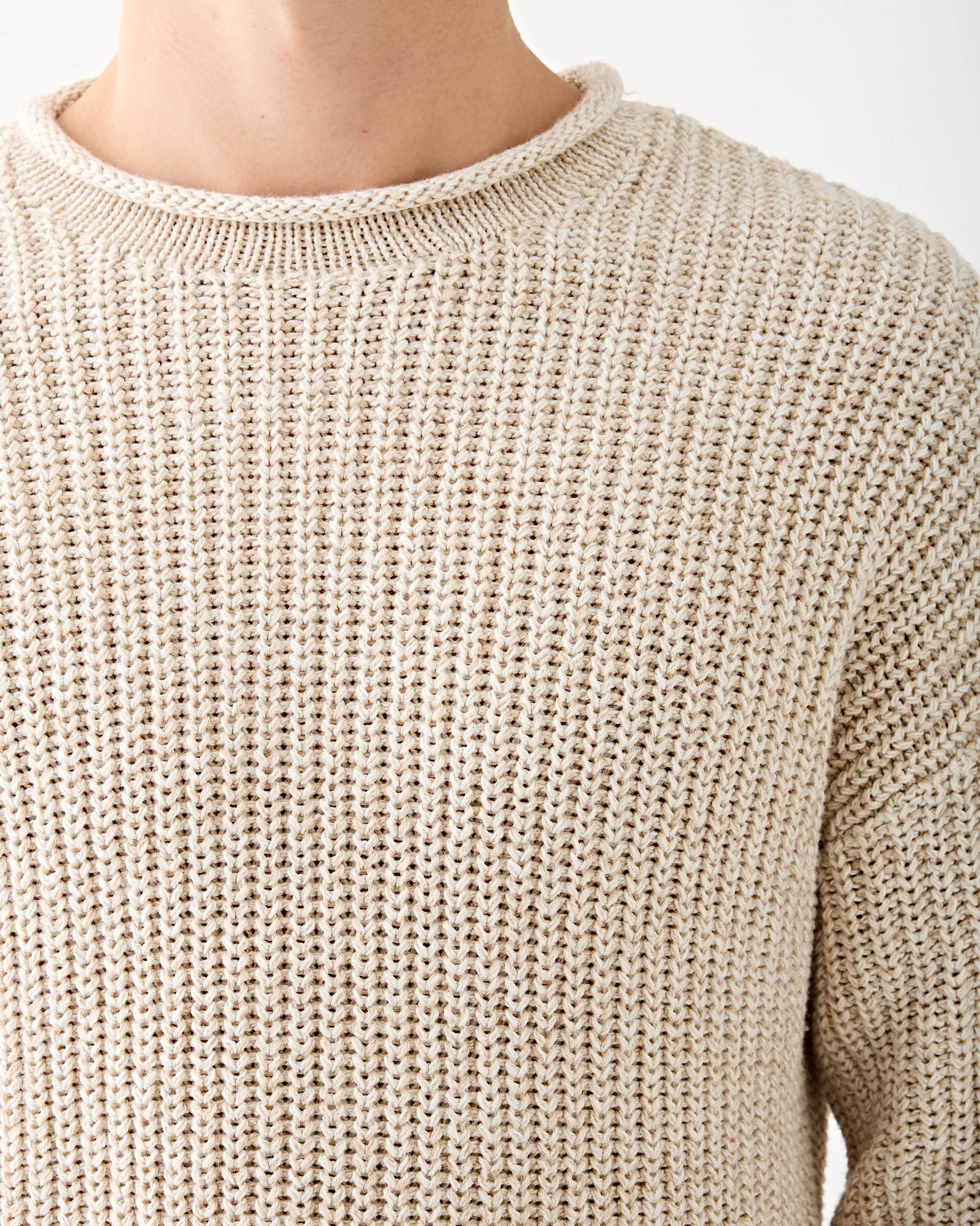 Cotton-Linen Rollneck Pullover Raw White