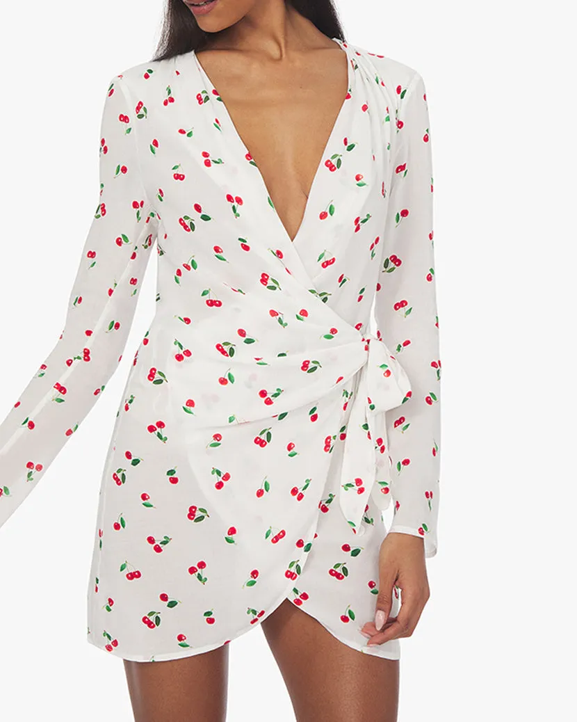Cowl Neck Cherries Mini Wrap Dress | Off White