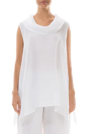 Cowl Neck Sleeveless White Linen Tunic