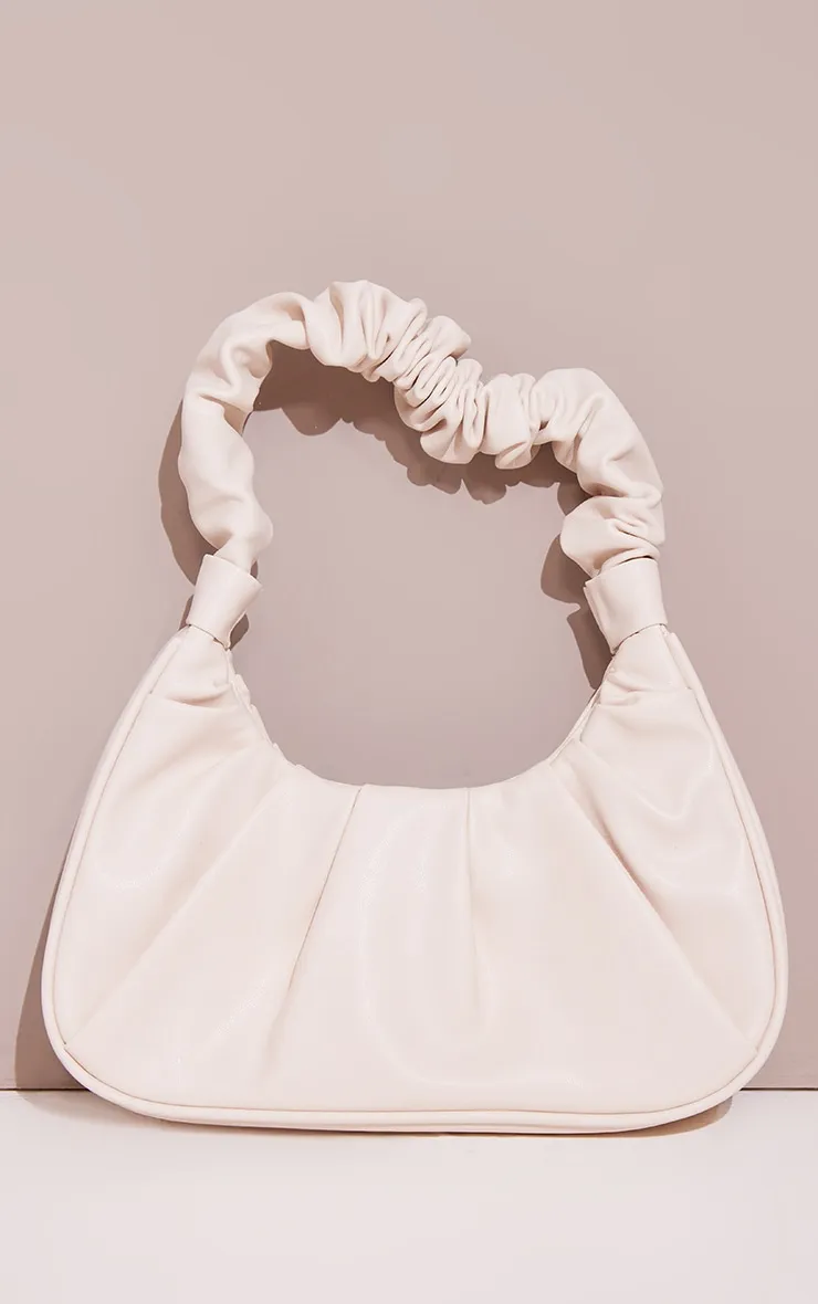 Cream Extreme Ruched Handle Shoulder Bag
