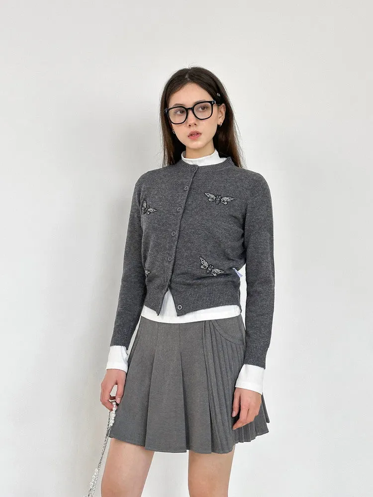 Crew-Neck Butterfly Slim Simple Cardigan