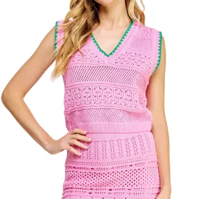 CROCHET KNIT SLEEVELESS TOP PINK/GREEN