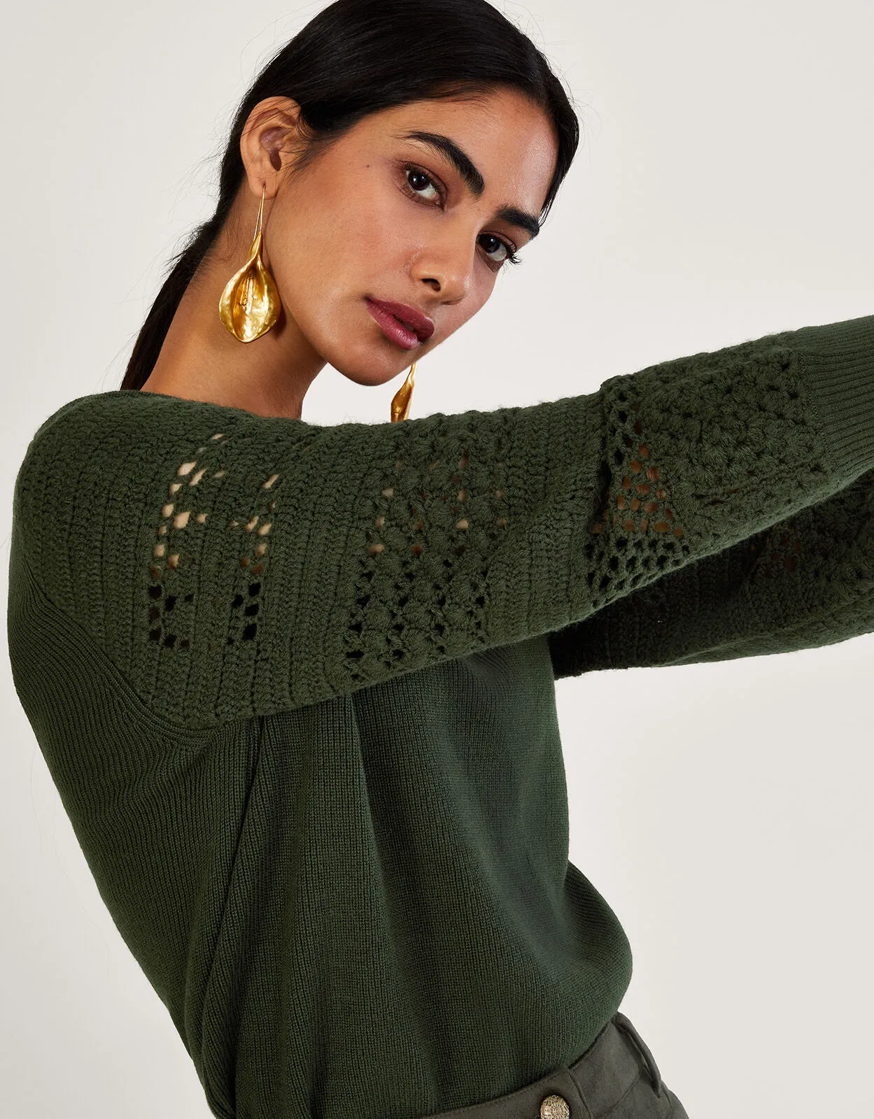 Crochet Sleeve Jumper Green