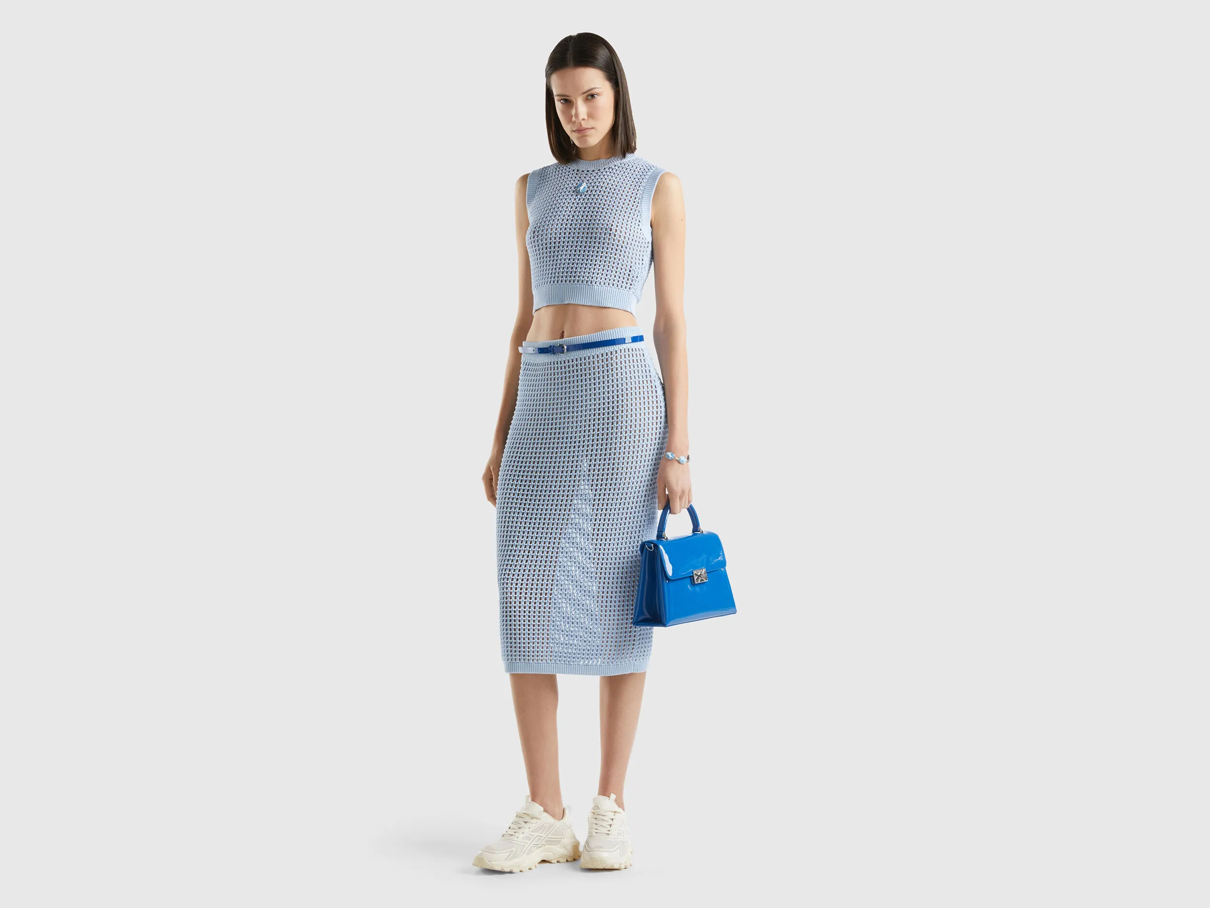 Cropped crochet vest - Sky Blue | Benetton
