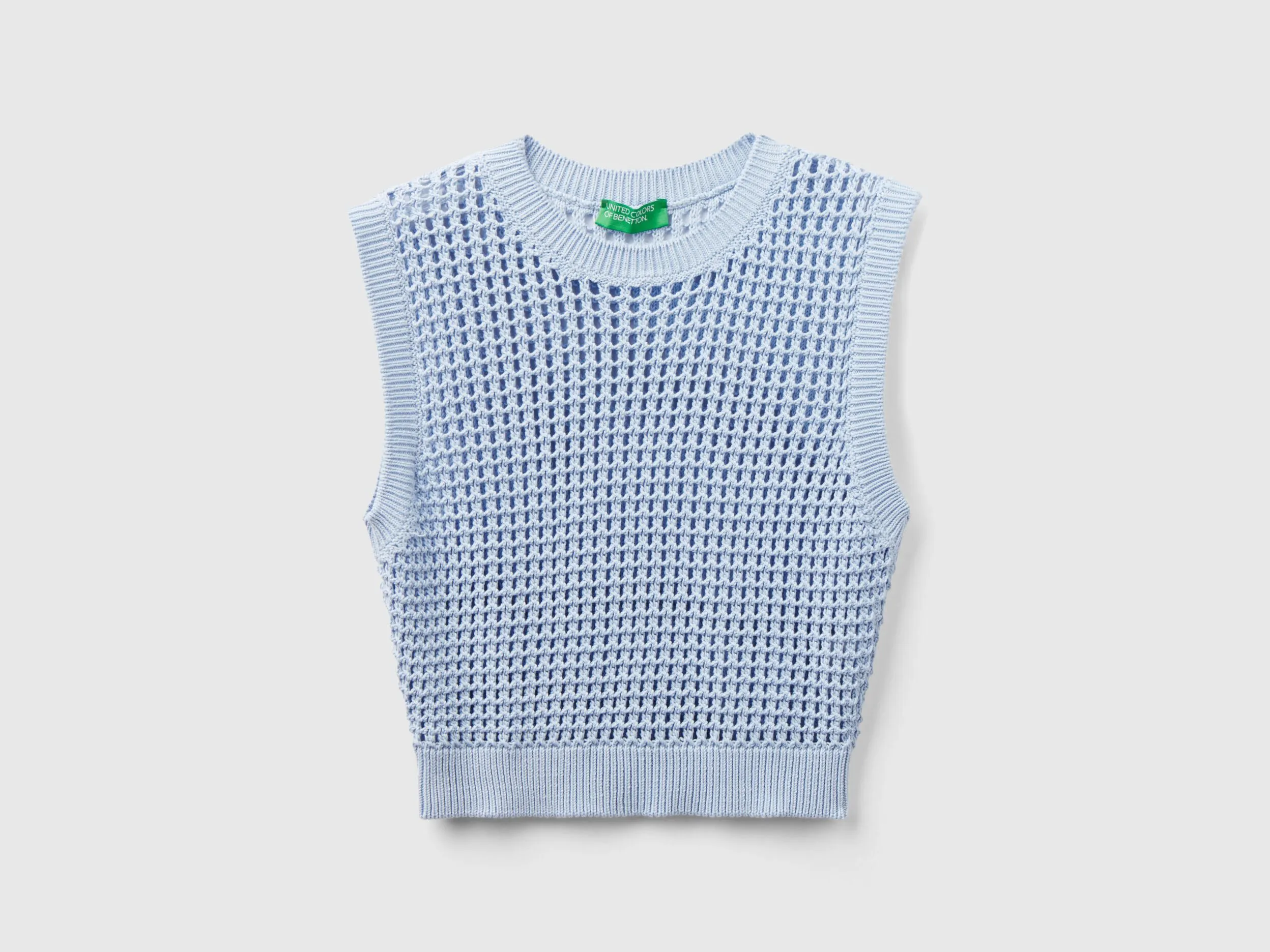 Cropped crochet vest - Sky Blue | Benetton