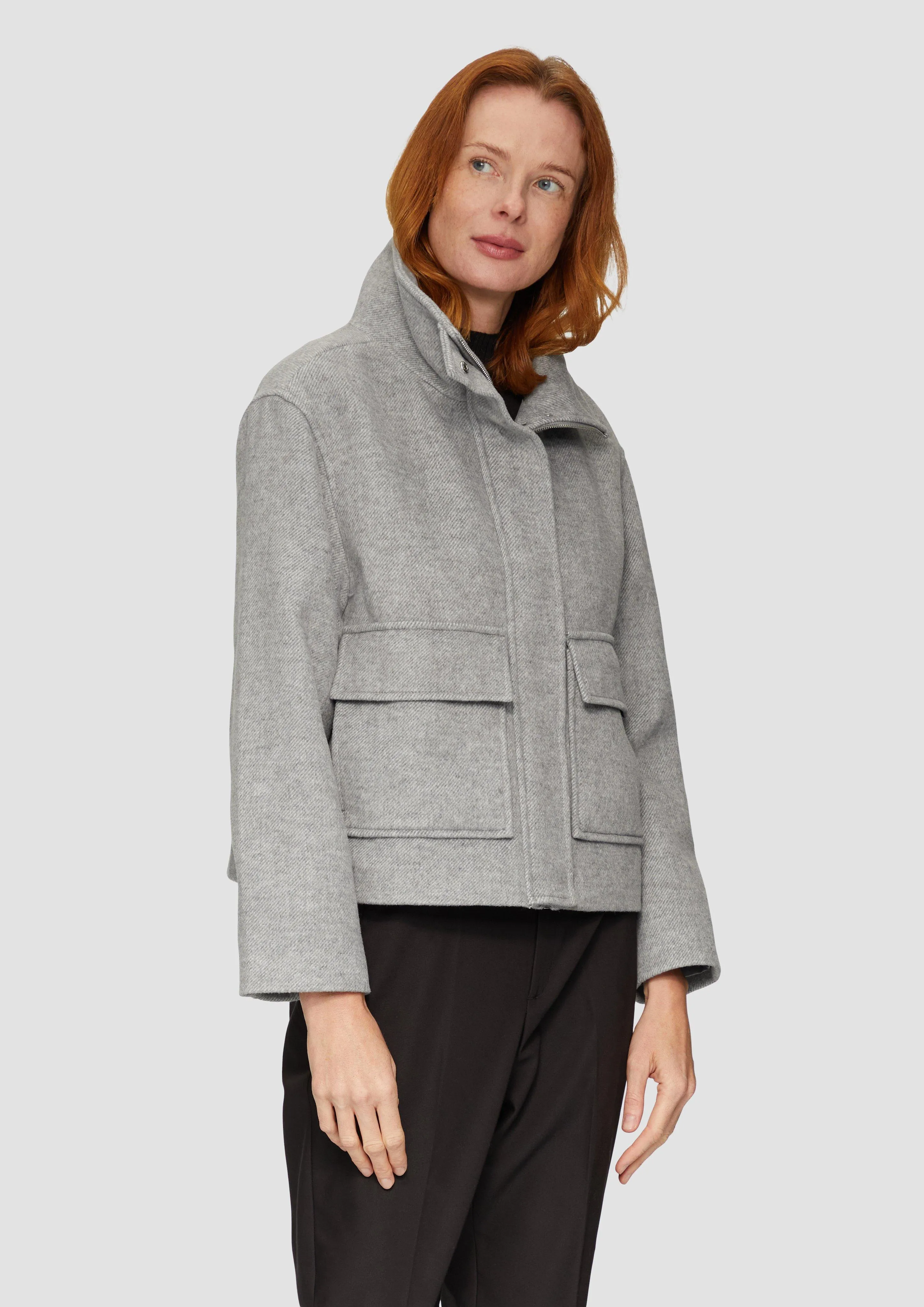 Cropped wool jacket with patch pockets