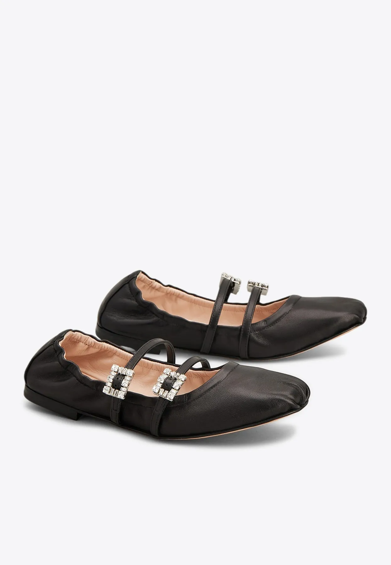 Crystal-Buckle Mary Jane Ballet Flats