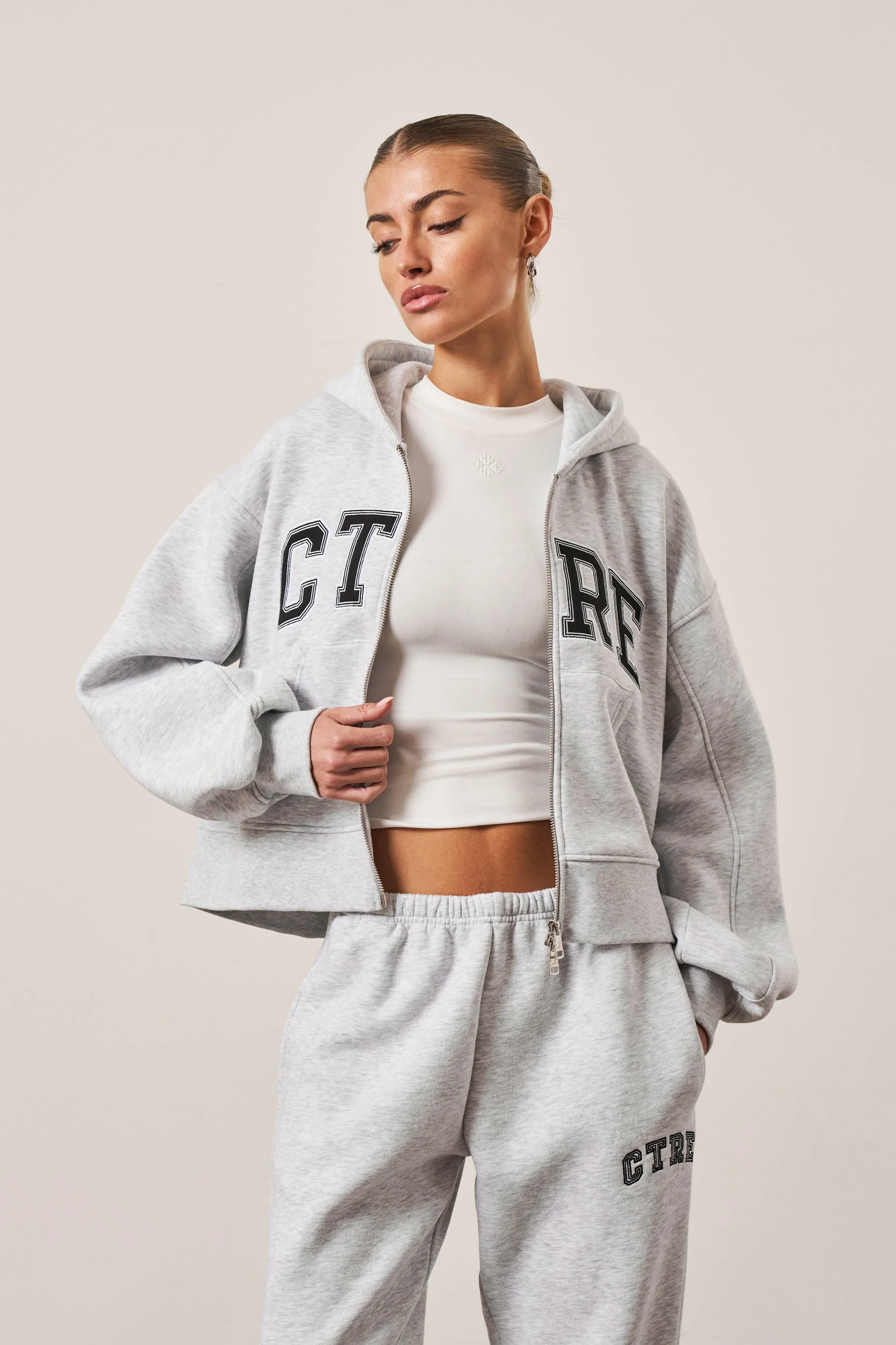 CTRE CROPPED ZIP THROUGH HOODIE - GREY MARL