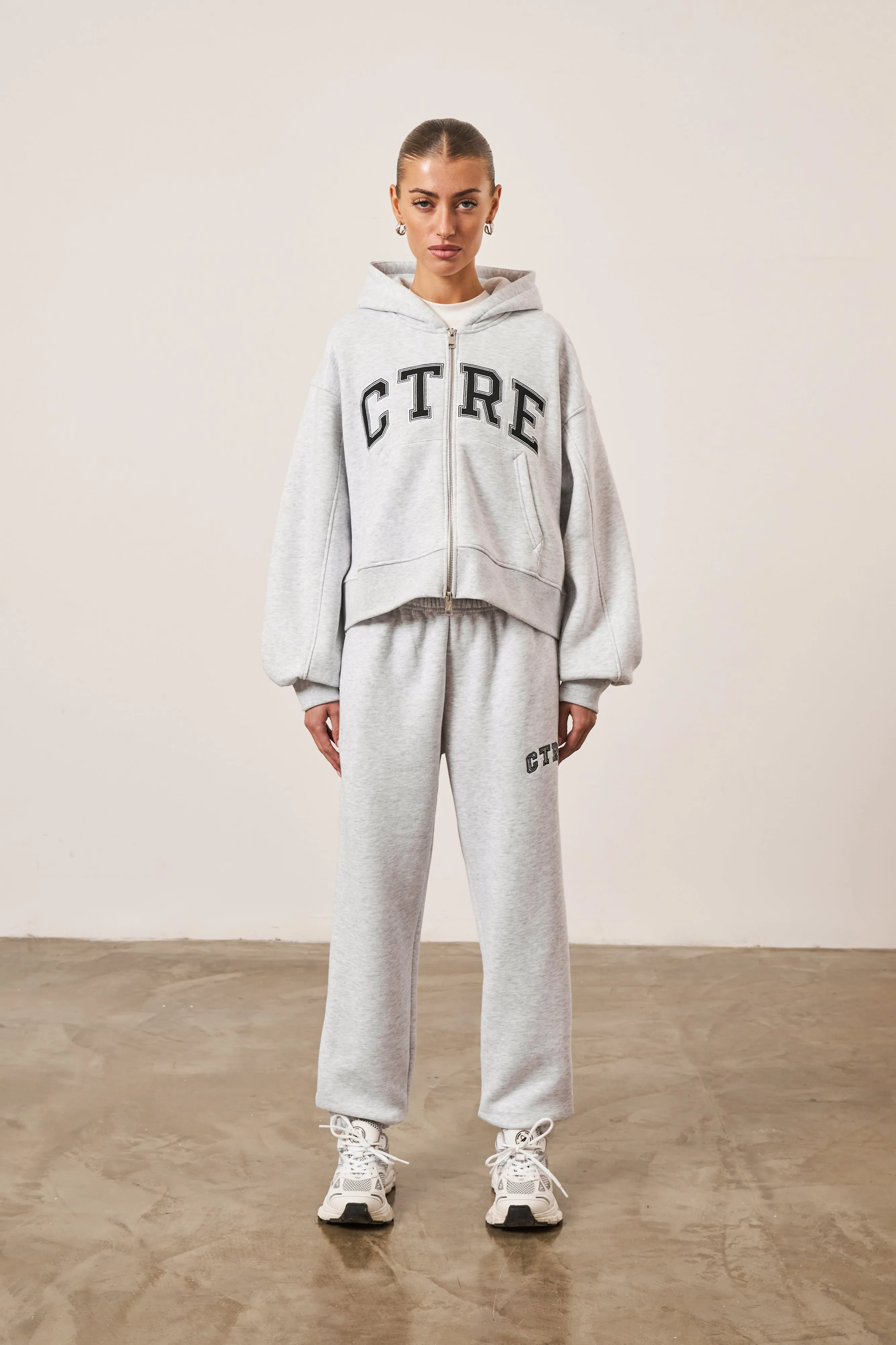 CTRE CROPPED ZIP THROUGH HOODIE - GREY MARL