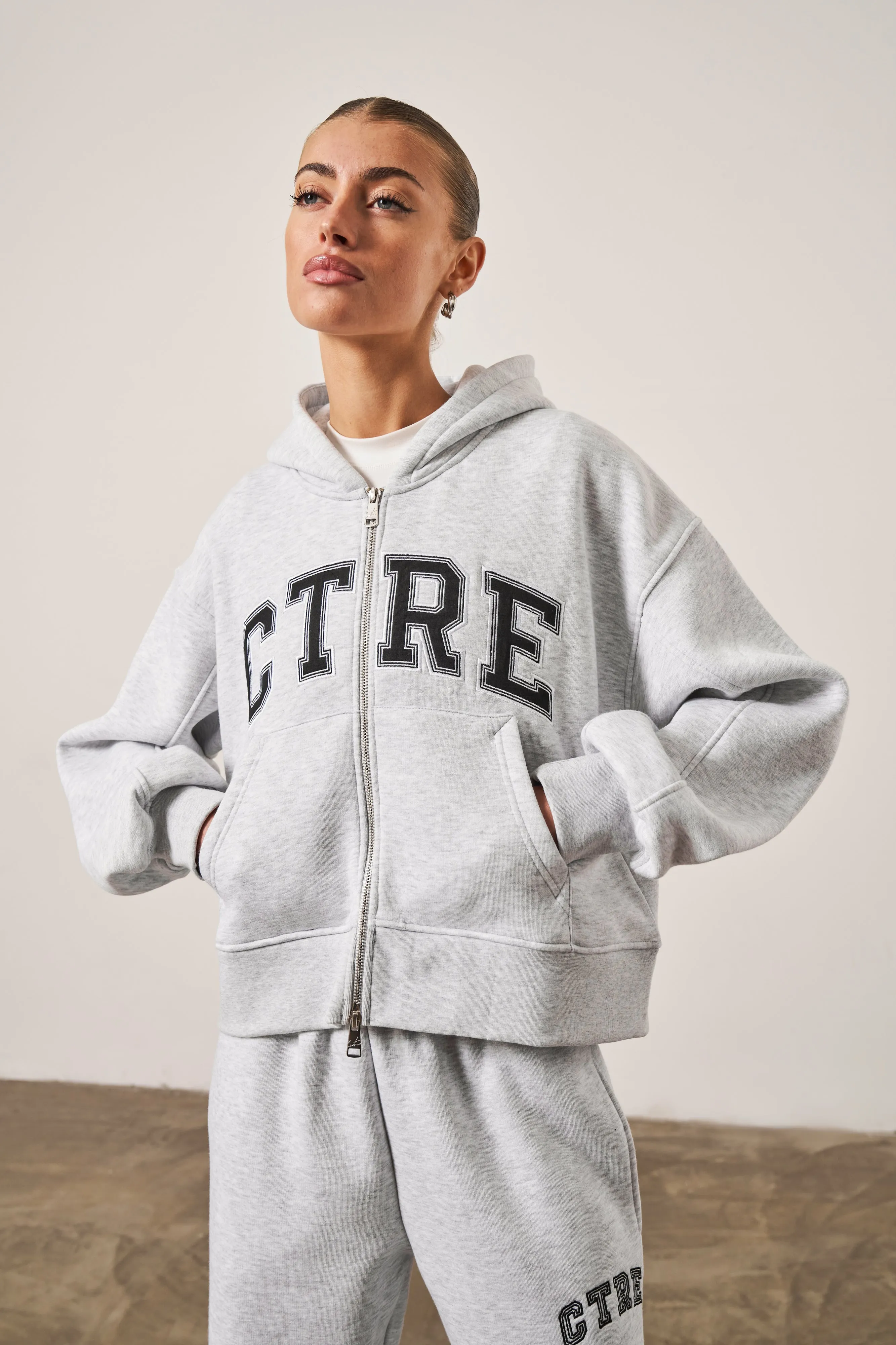 CTRE CROPPED ZIP THROUGH HOODIE - GREY MARL