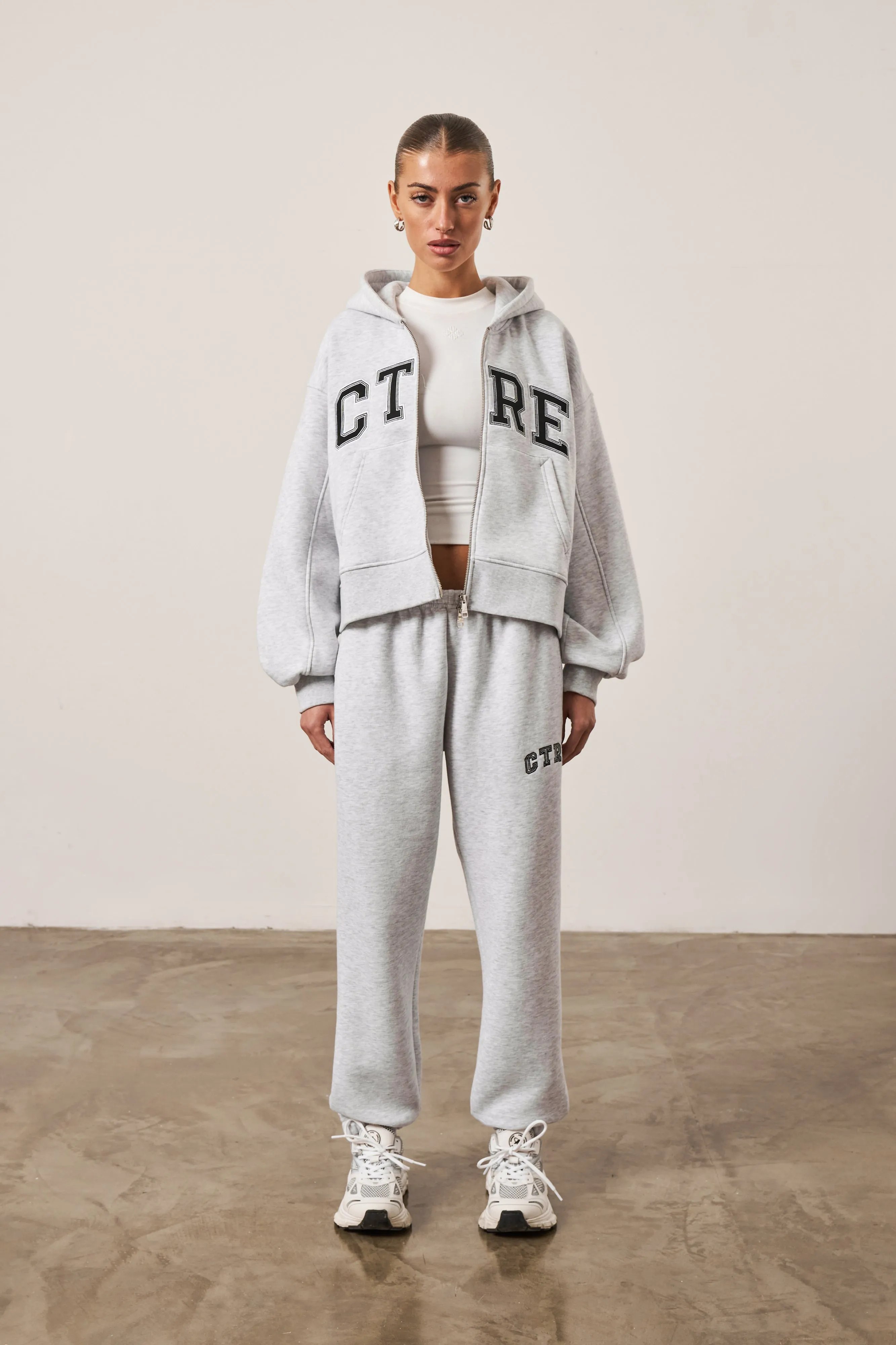 CTRE CROPPED ZIP THROUGH HOODIE - GREY MARL