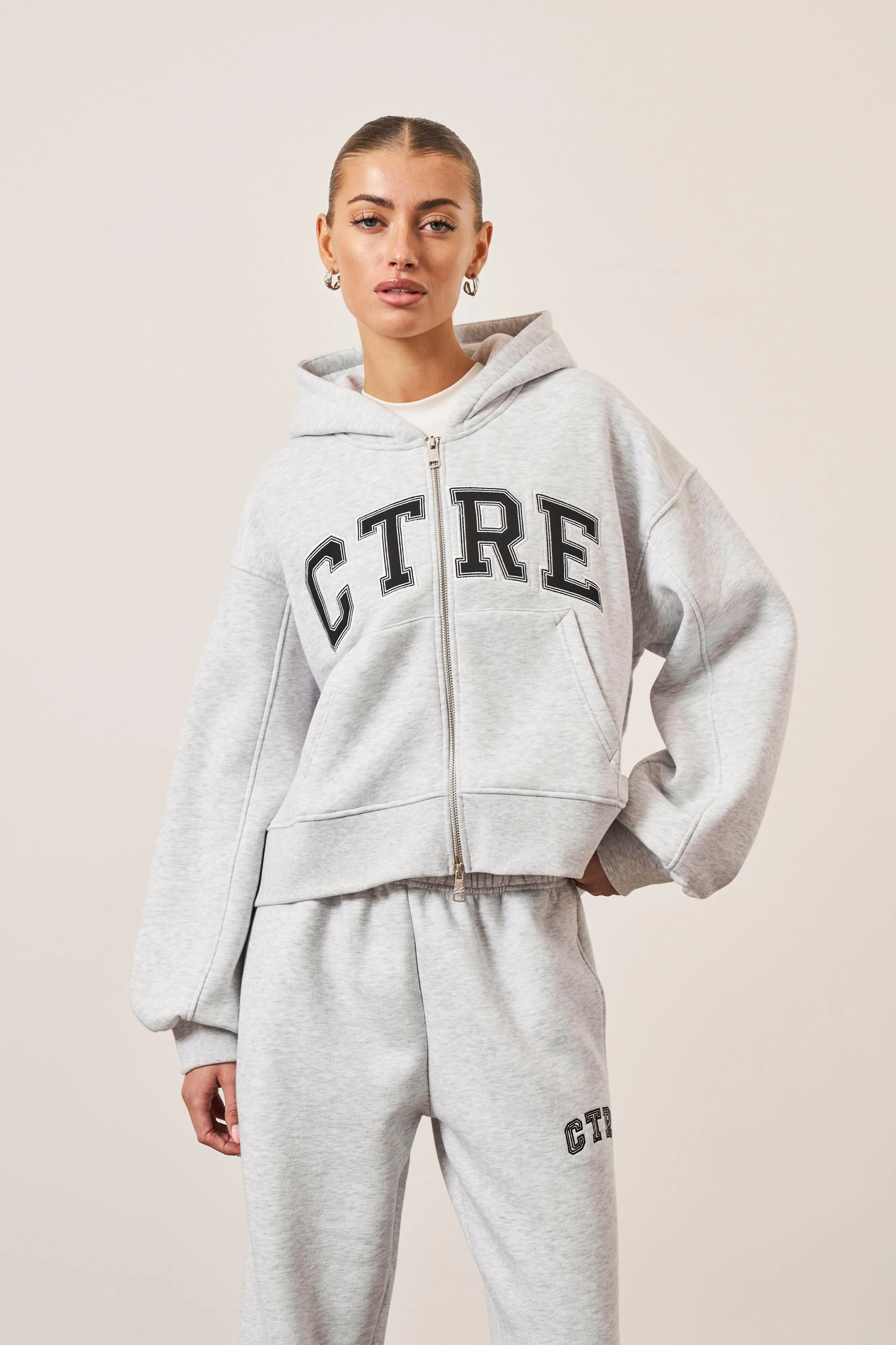 CTRE CROPPED ZIP THROUGH HOODIE - GREY MARL