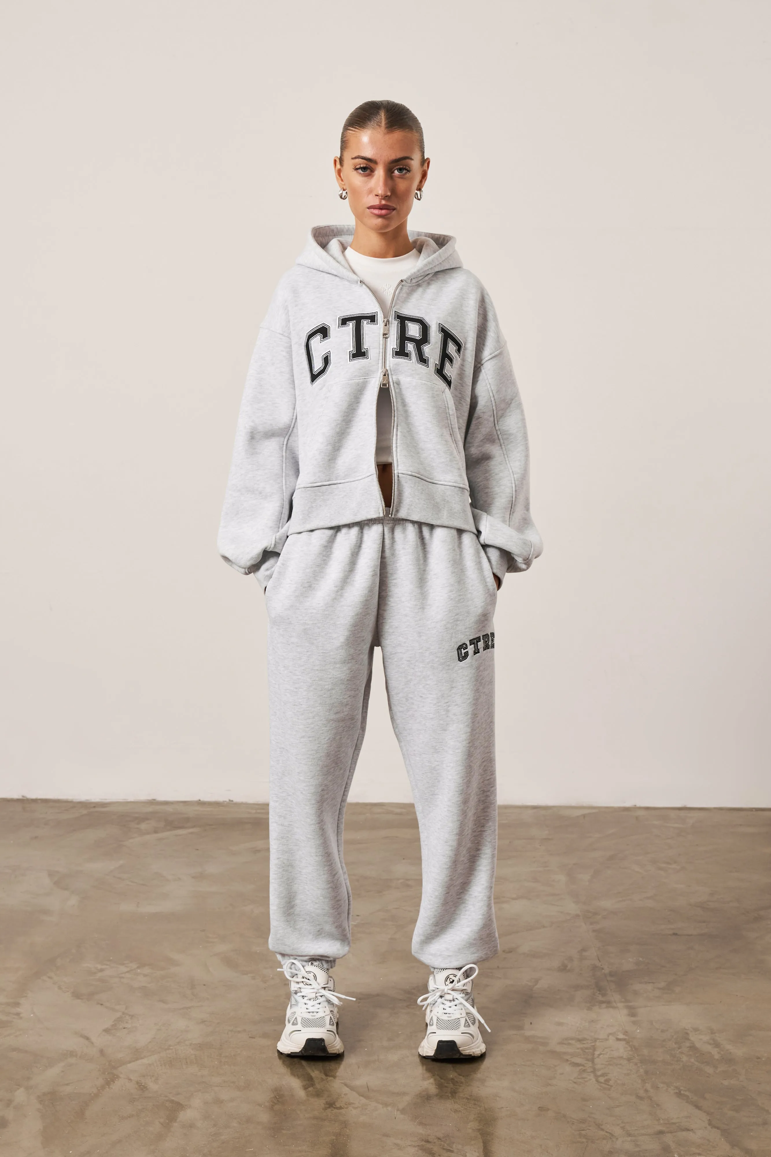 CTRE CROPPED ZIP THROUGH HOODIE - GREY MARL