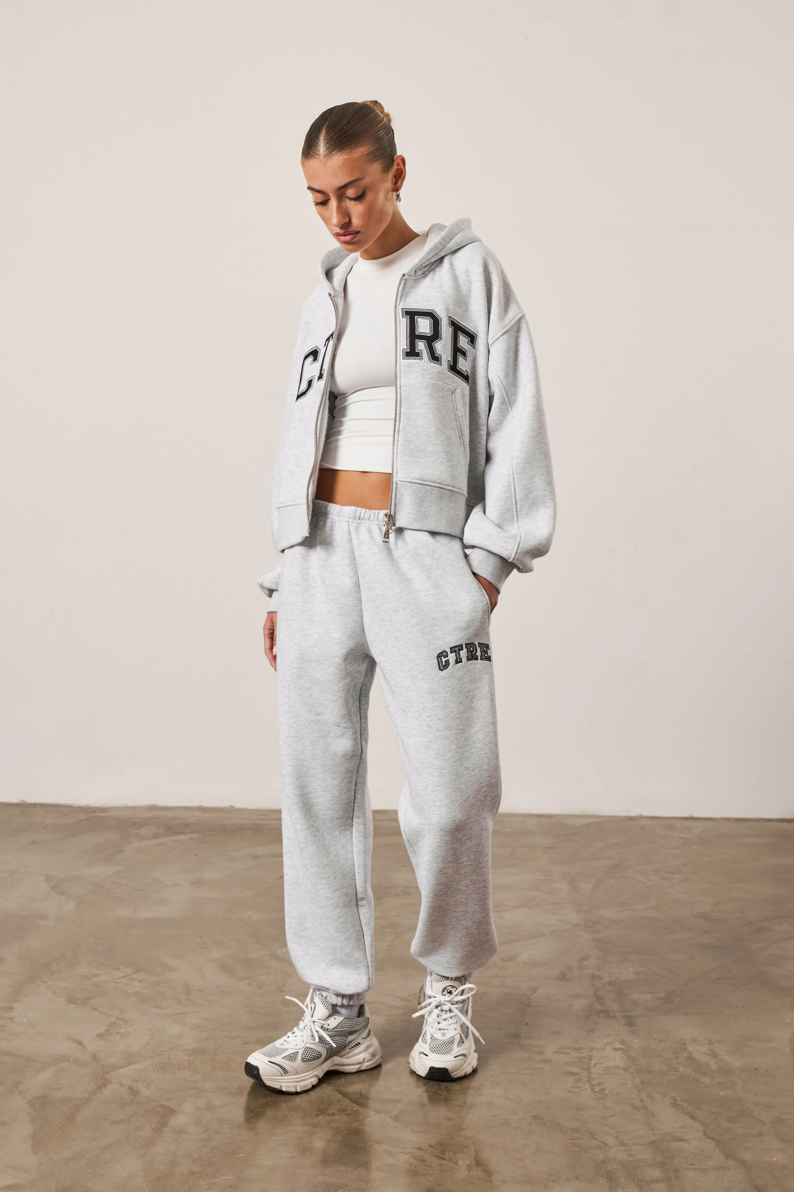 CTRE CROPPED ZIP THROUGH HOODIE - GREY MARL