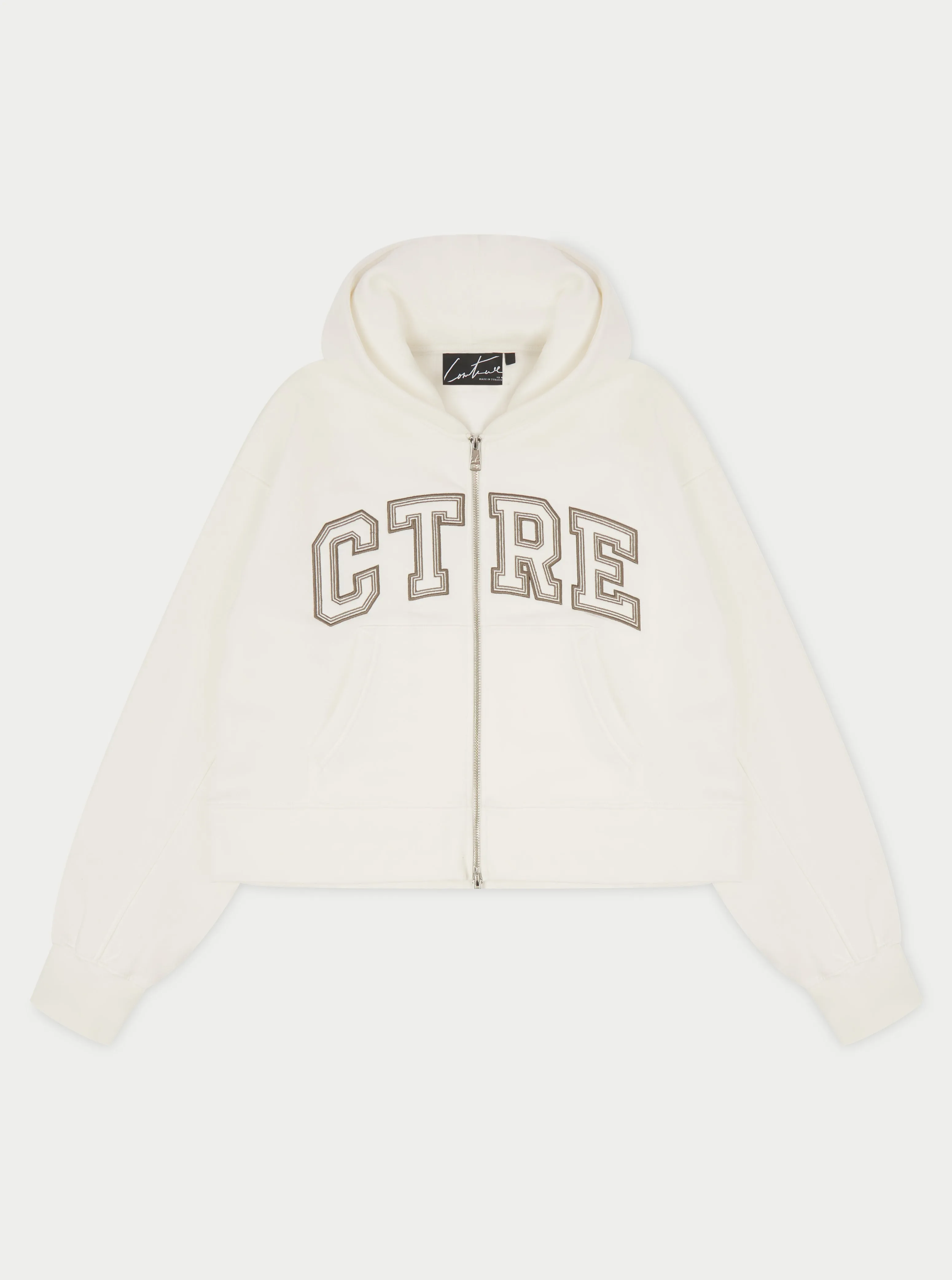 CTRE CROPPED ZIP THROUGH HOODIE - OFF WHITE