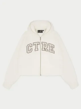 CTRE CROPPED ZIP THROUGH HOODIE - OFF WHITE