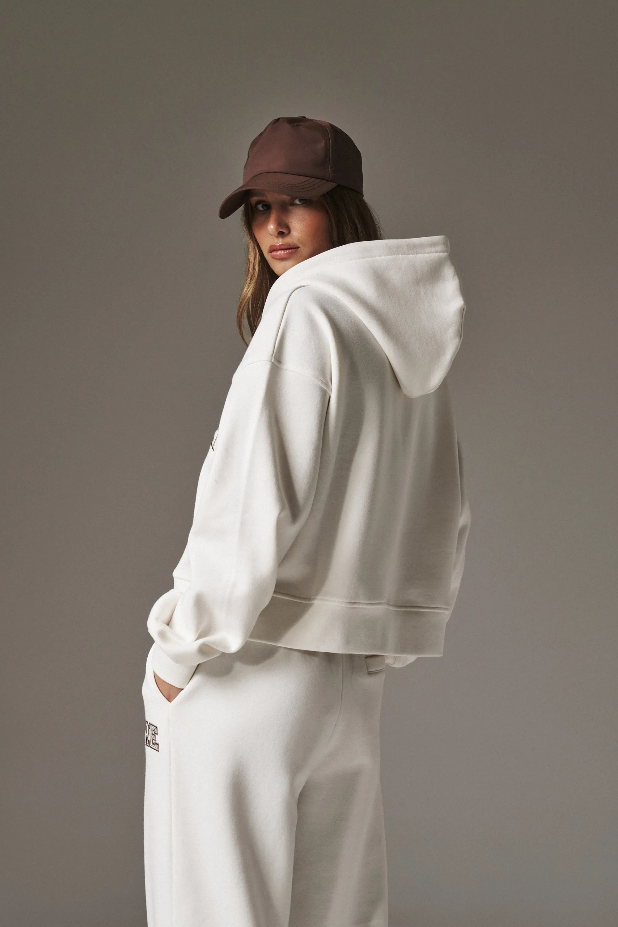 CTRE CROPPED ZIP THROUGH HOODIE - OFF WHITE