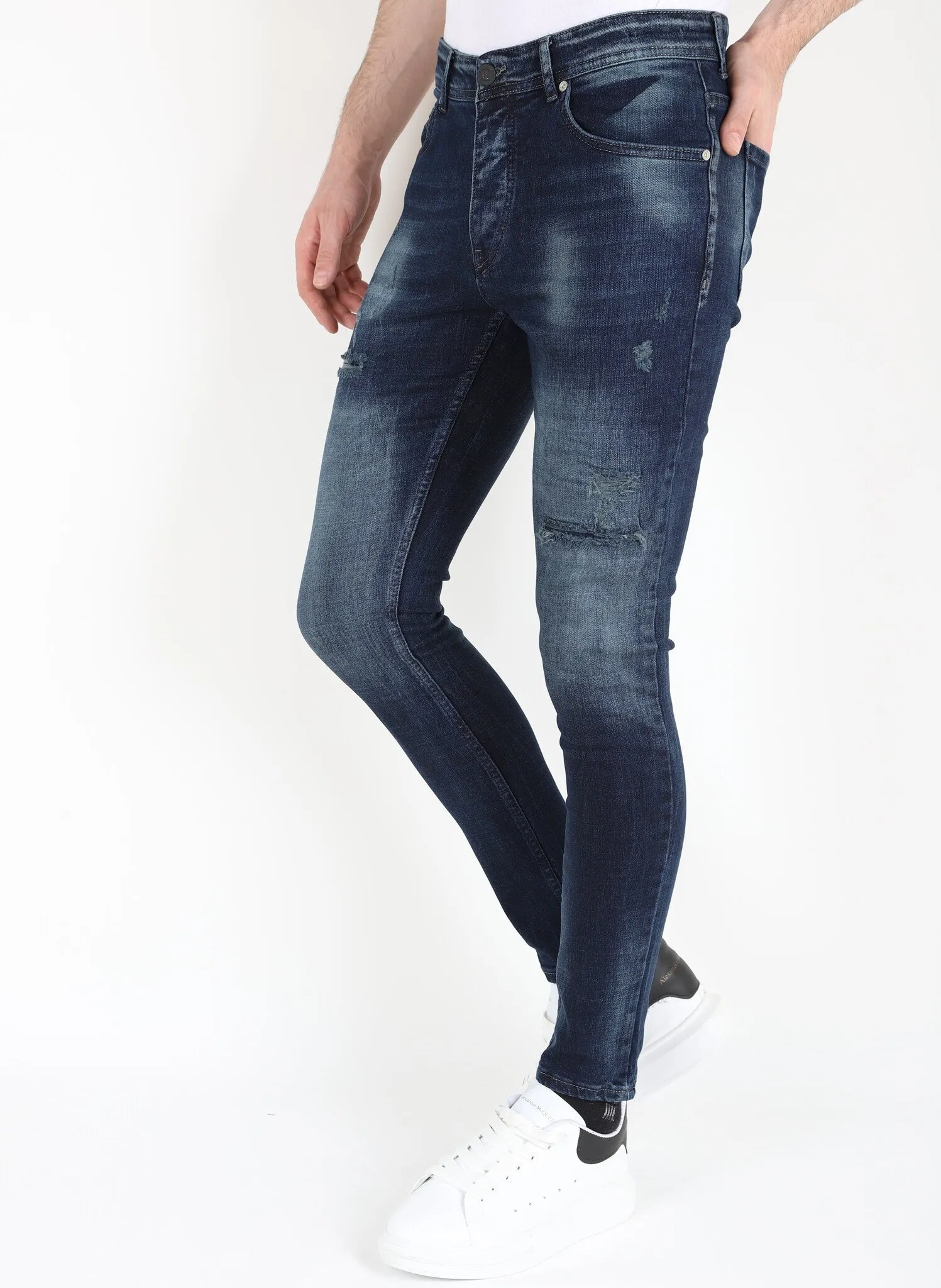 Dark Blue Stonewash Jeans with Holes Strech -MM120 