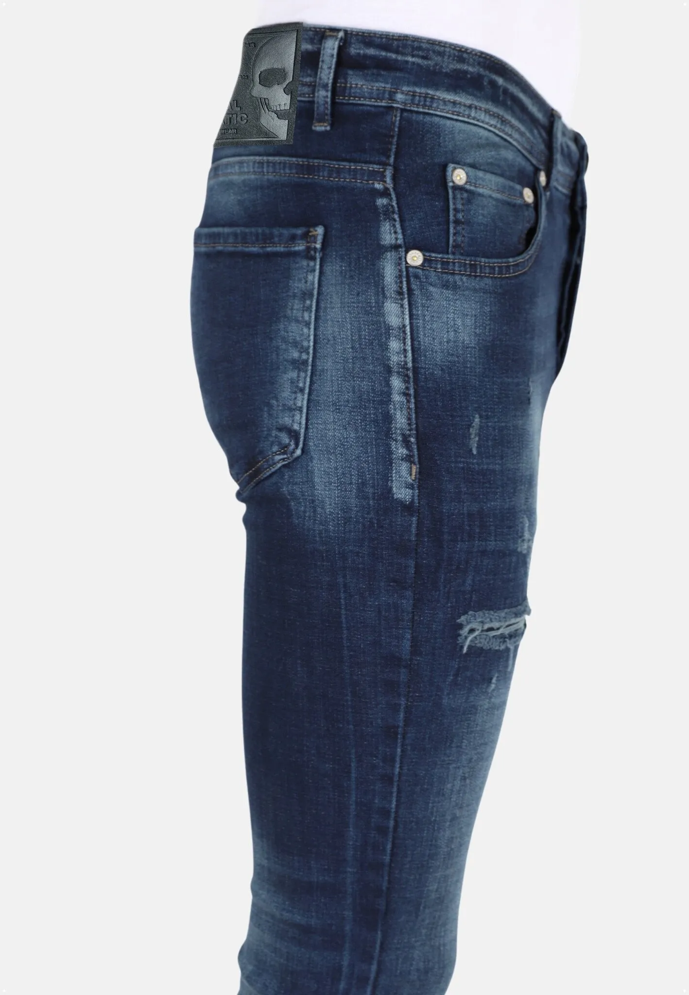 Dark Blue Stonewash Jeans with Holes Strech -MM120 