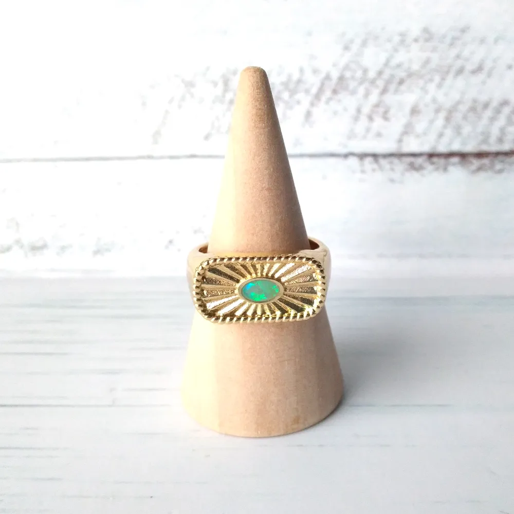 Deco Sunrays Opal Green Ring