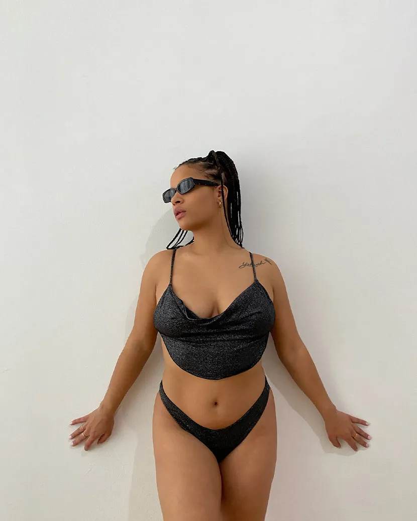 Delilah Glitter Bikini Bottom | Black