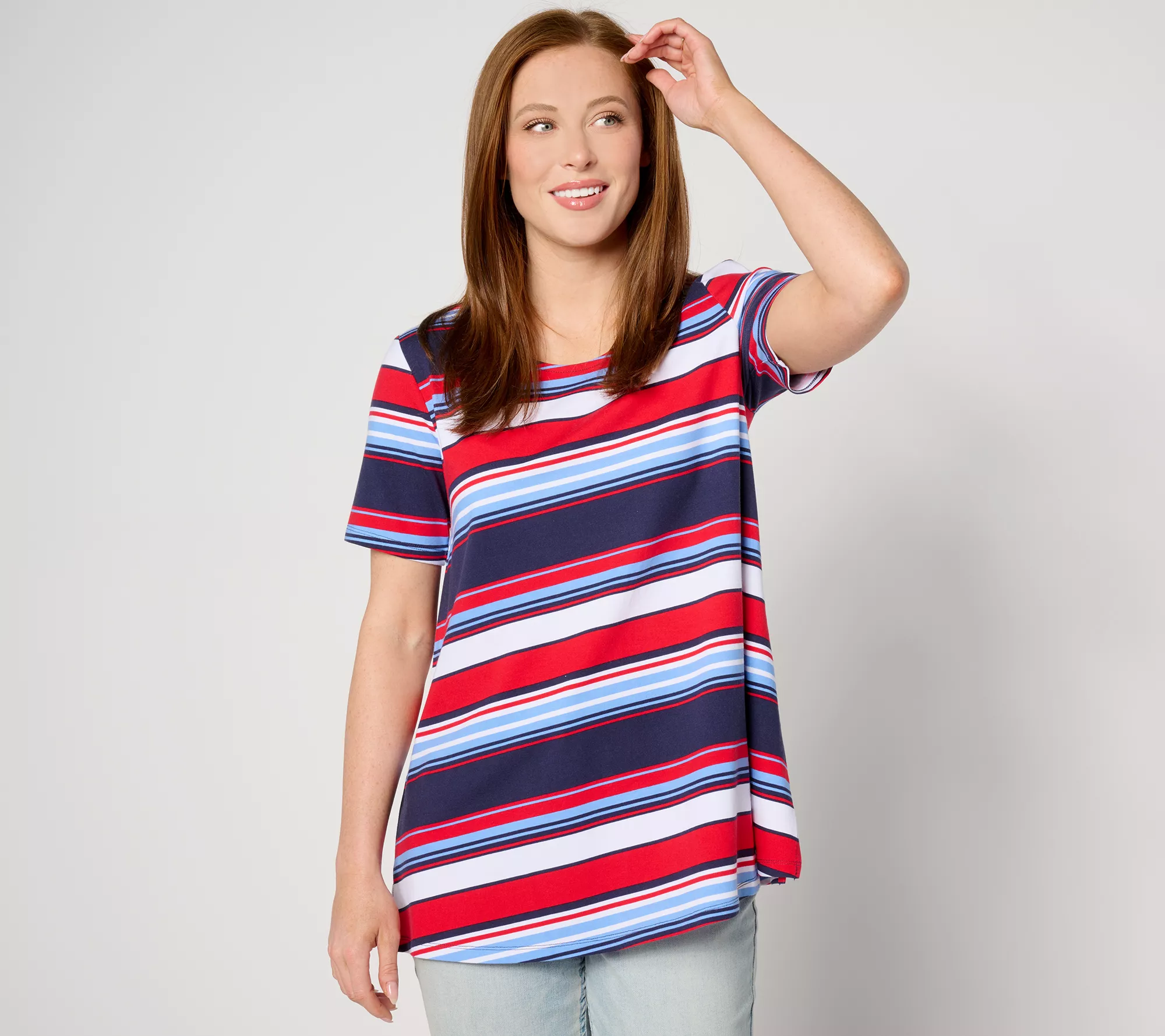Denim & Co. Americana Petite Striped Swing Tunic