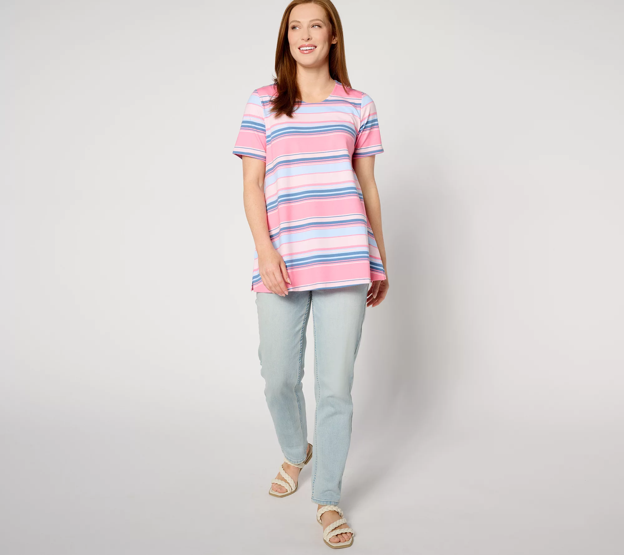 Denim & Co. Americana Petite Striped Swing Tunic