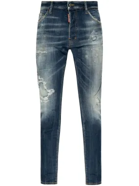 distressed slim-cut jeans