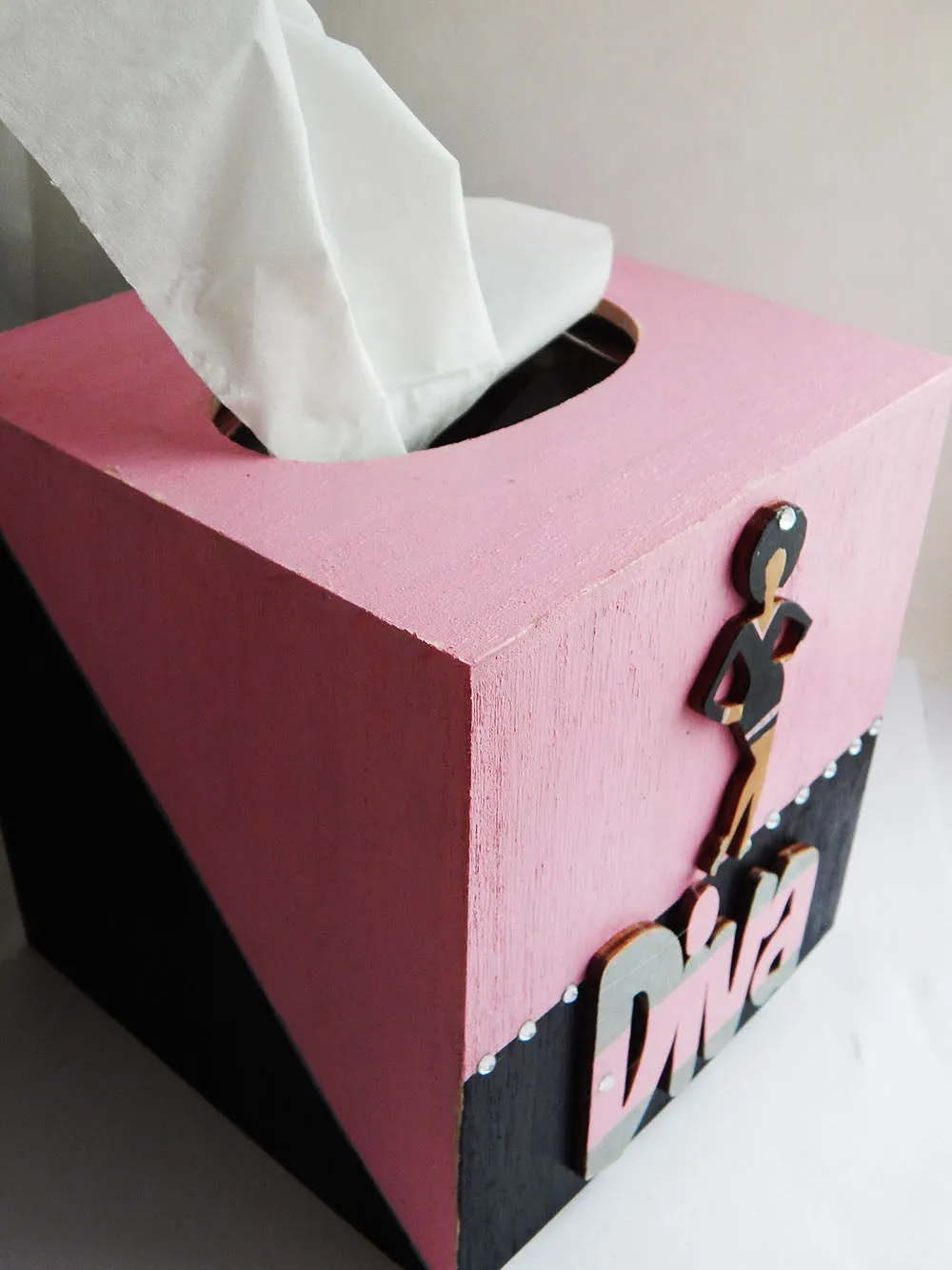 Diva Tissue Box Cover Diva Pink Black Wooden Home Decor Afrocentric Hand Painted