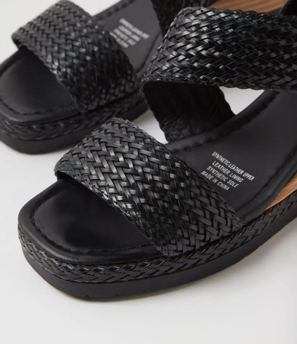 DJANGO & JULIETTE Ide Black Weave Leather Sandals