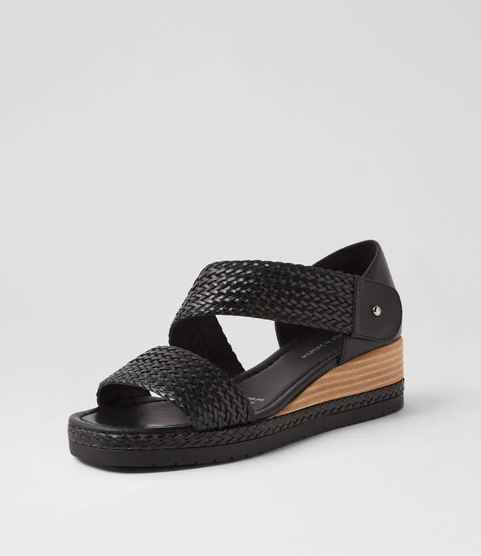 DJANGO & JULIETTE Ide Black Weave Leather Sandals