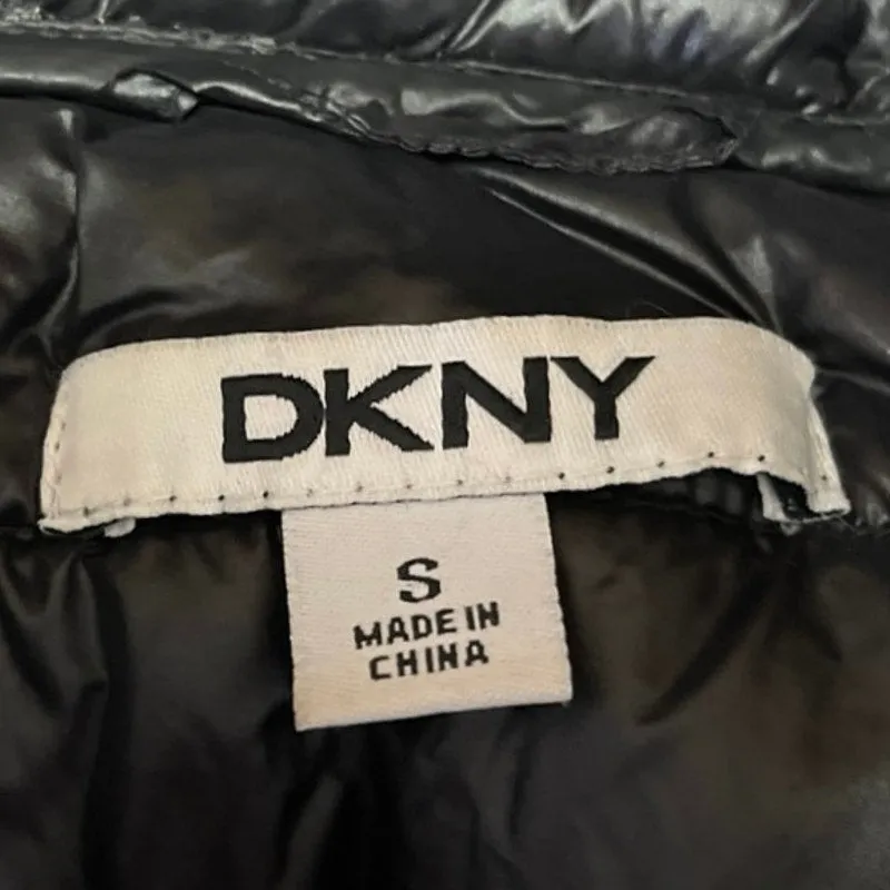 DKNY Black Sleeveless Full Zip Outdoor Hooded Puffer Vest Jacket Size S