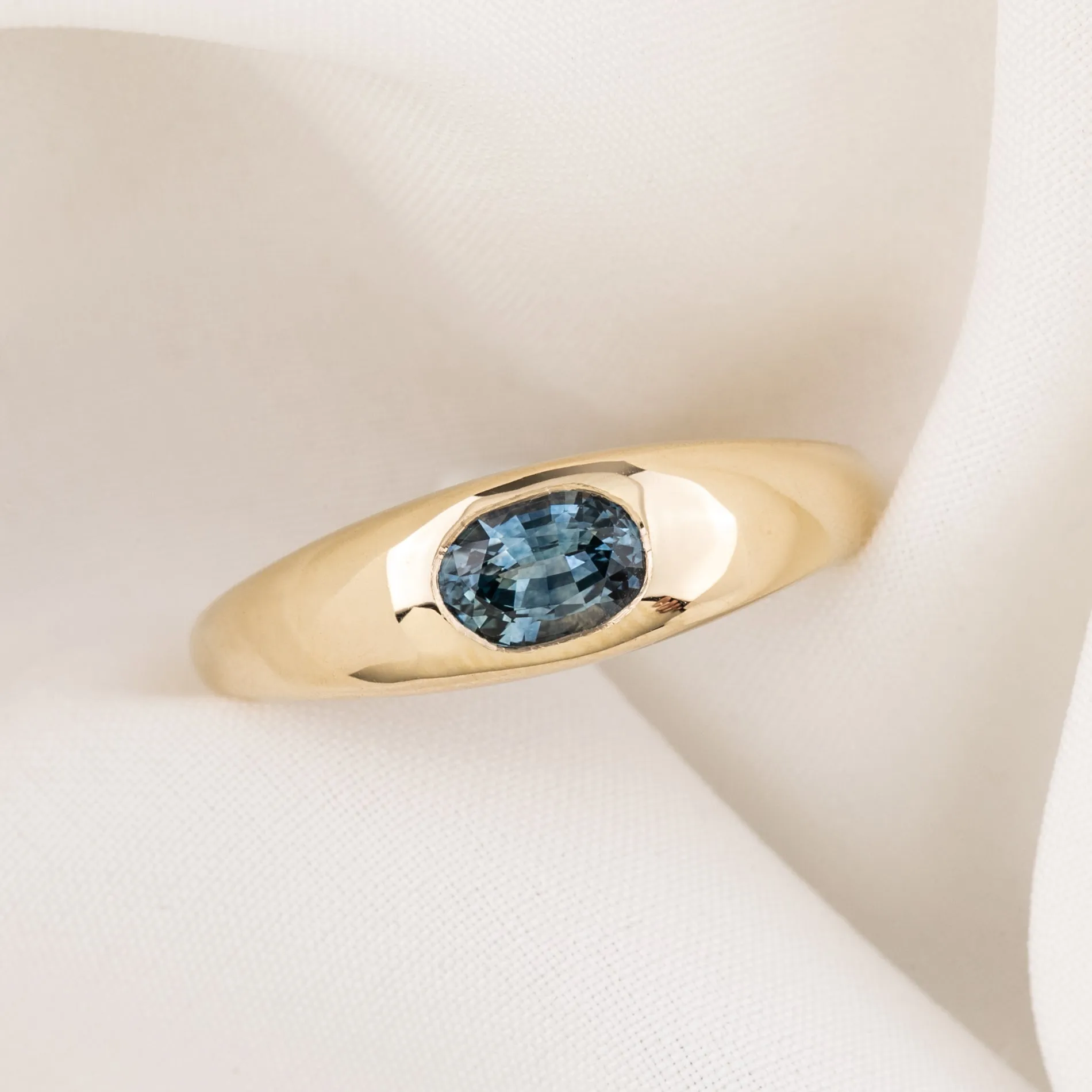 Dome Ring 0.60ct Blue Green Montana Sapphire, 14k Yellow Gold (One of a kind)