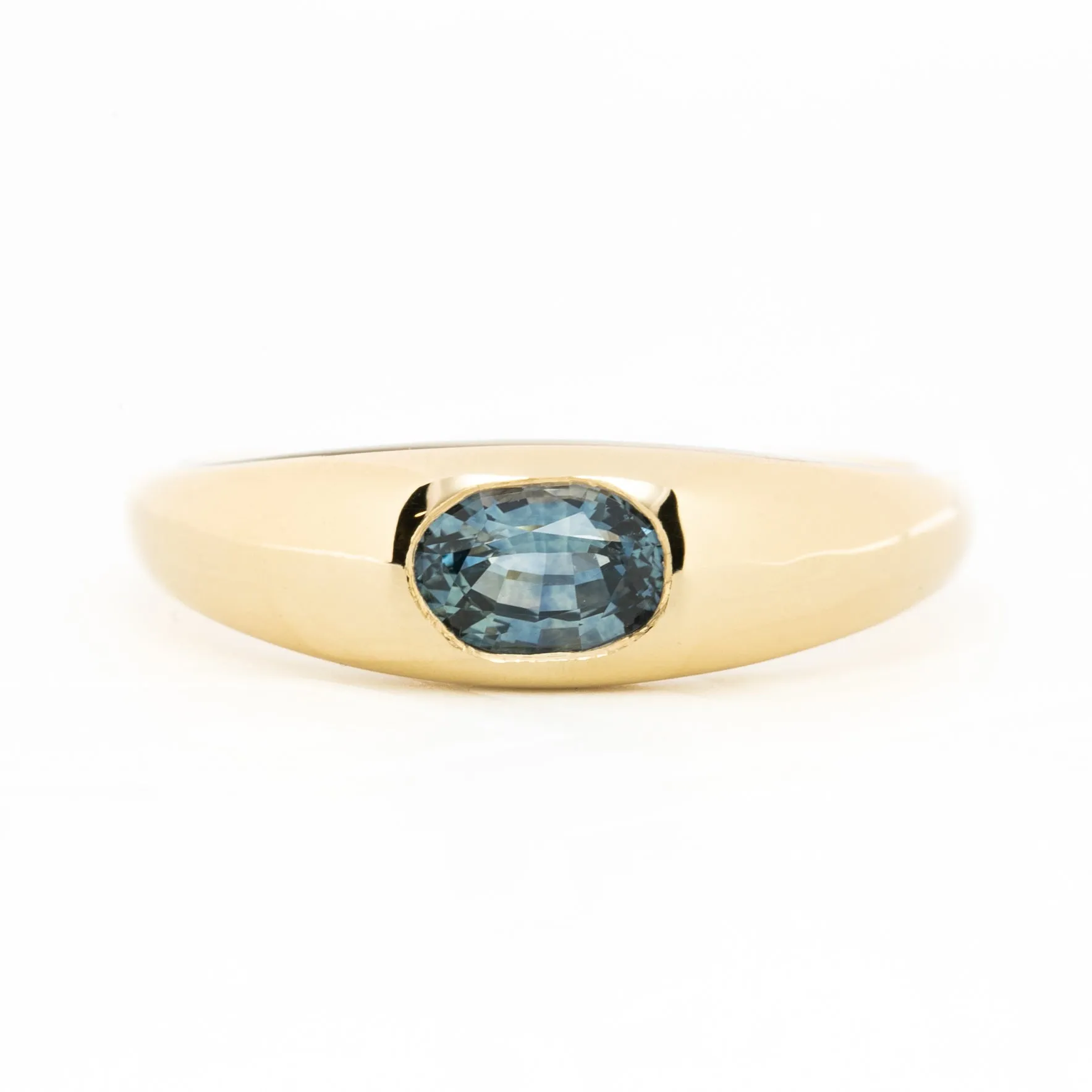 Dome Ring 0.60ct Blue Green Montana Sapphire, 14k Yellow Gold (One of a kind)