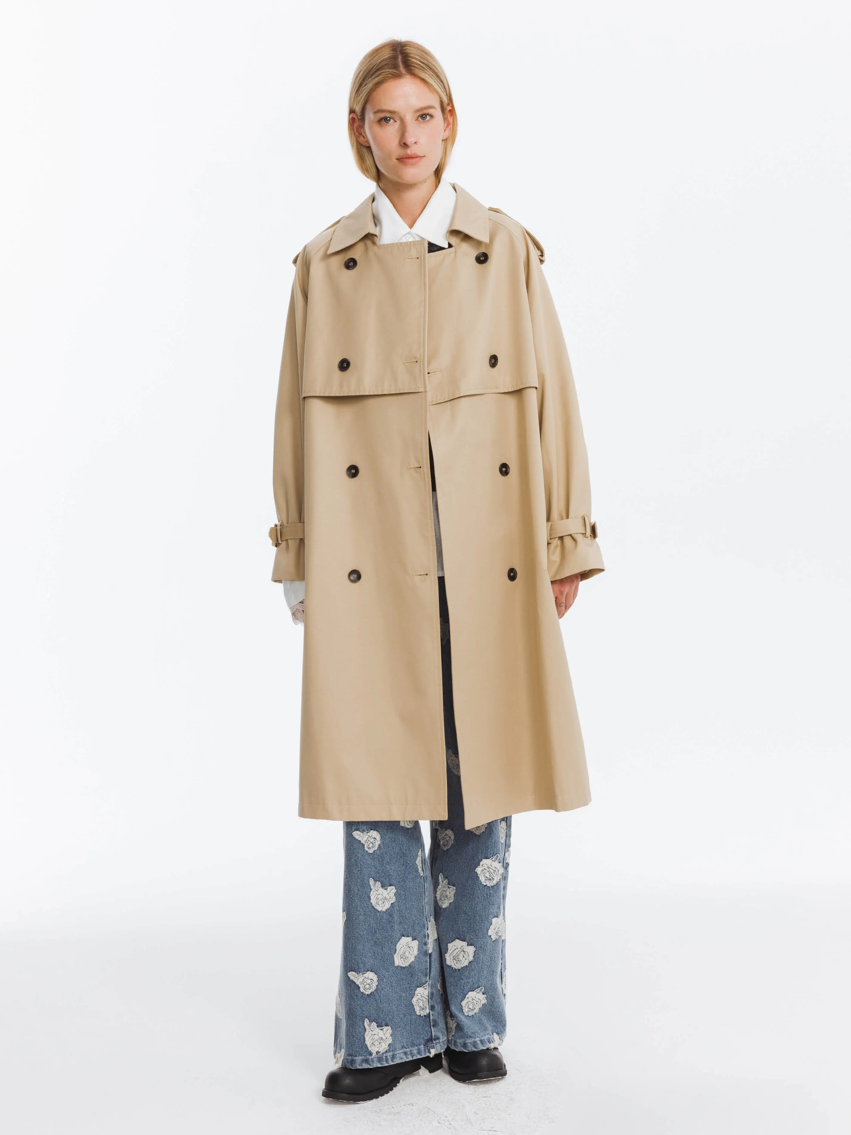 Double Breasted Cotton Blend Trench Coat